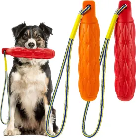 2 Pcs Floating Dog Toys Bumper with Throw Rope Retriever Training Puppy Pool Toys Standard Size Water Interactive Chew Toy for Duck Dog Hunting Training Outdoor Pool Activities