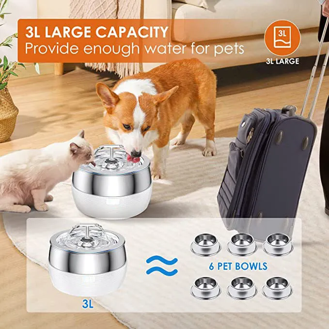 3L Automatic Electric Pet Water Fountain - Stainless Steel Feeder Bowl | Black