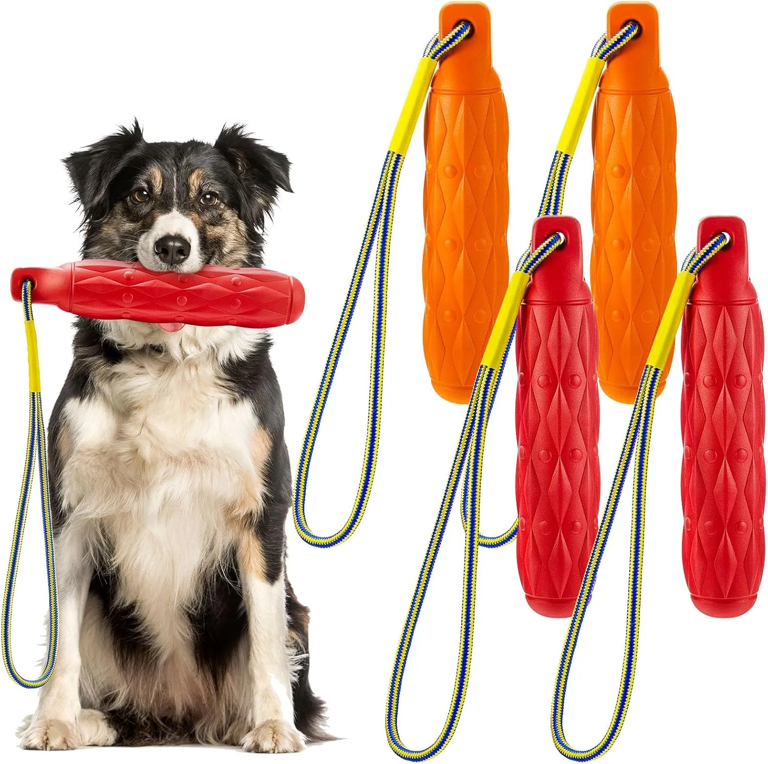 4 Pcs Floating Dog Toys Bumper Toys with Throw Rope Dog Retriever Training Puppy Pool Standard Size Water Interactive Chew Toy for Duck Dog Hunting Training Outdoor Pool Activities