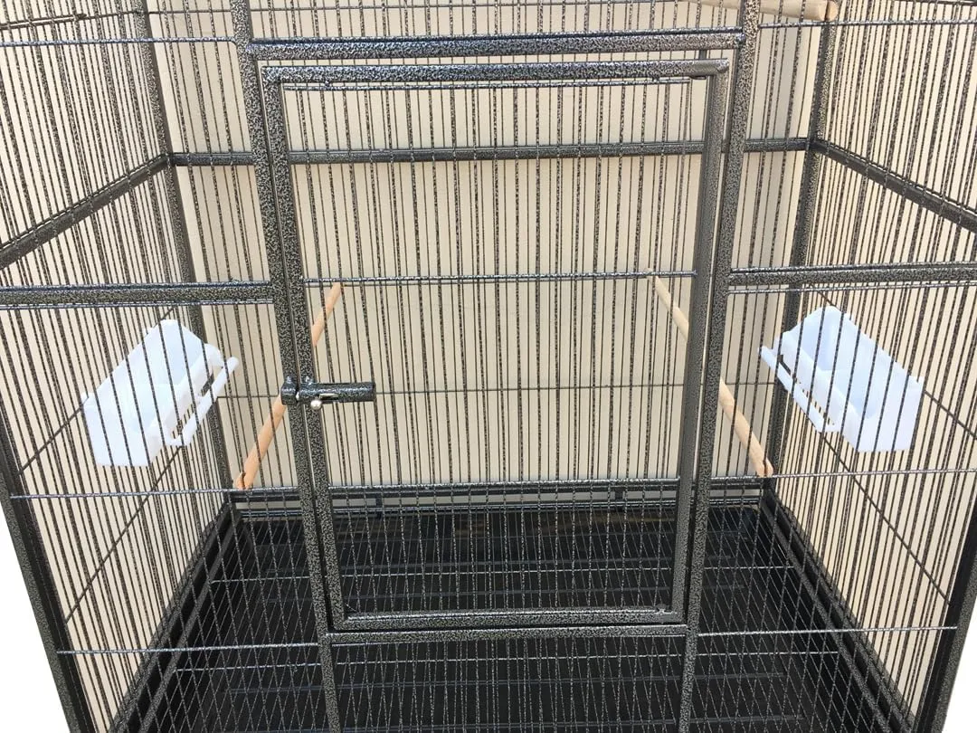 74" Large Double Separate Stackable Wrought Iron Breeding Bird Flight Parrot Cockatiel Conure Breeder Cages Side Nesting Doors Double Feeder Cups Easy Clean Grate & Tray with Detechable Rolling Stand