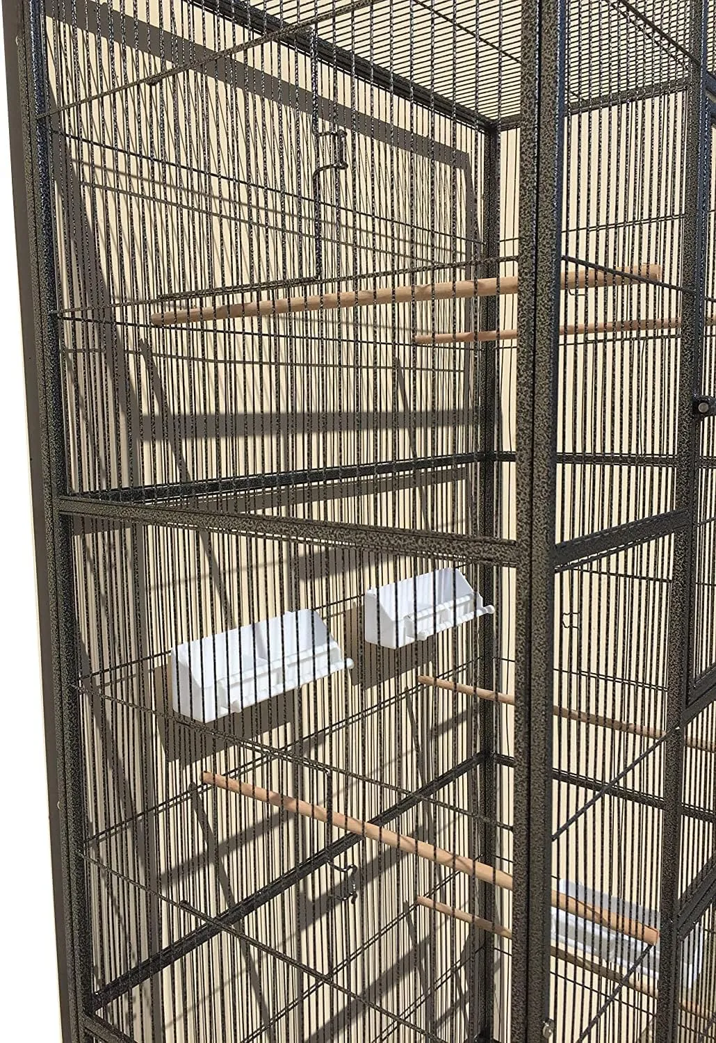 74" Large Double Separate Stackable Wrought Iron Breeding Bird Flight Parrot Cockatiel Conure Breeder Cages Side Nesting Doors Double Feeder Cups Easy Clean Grate & Tray with Detechable Rolling Stand