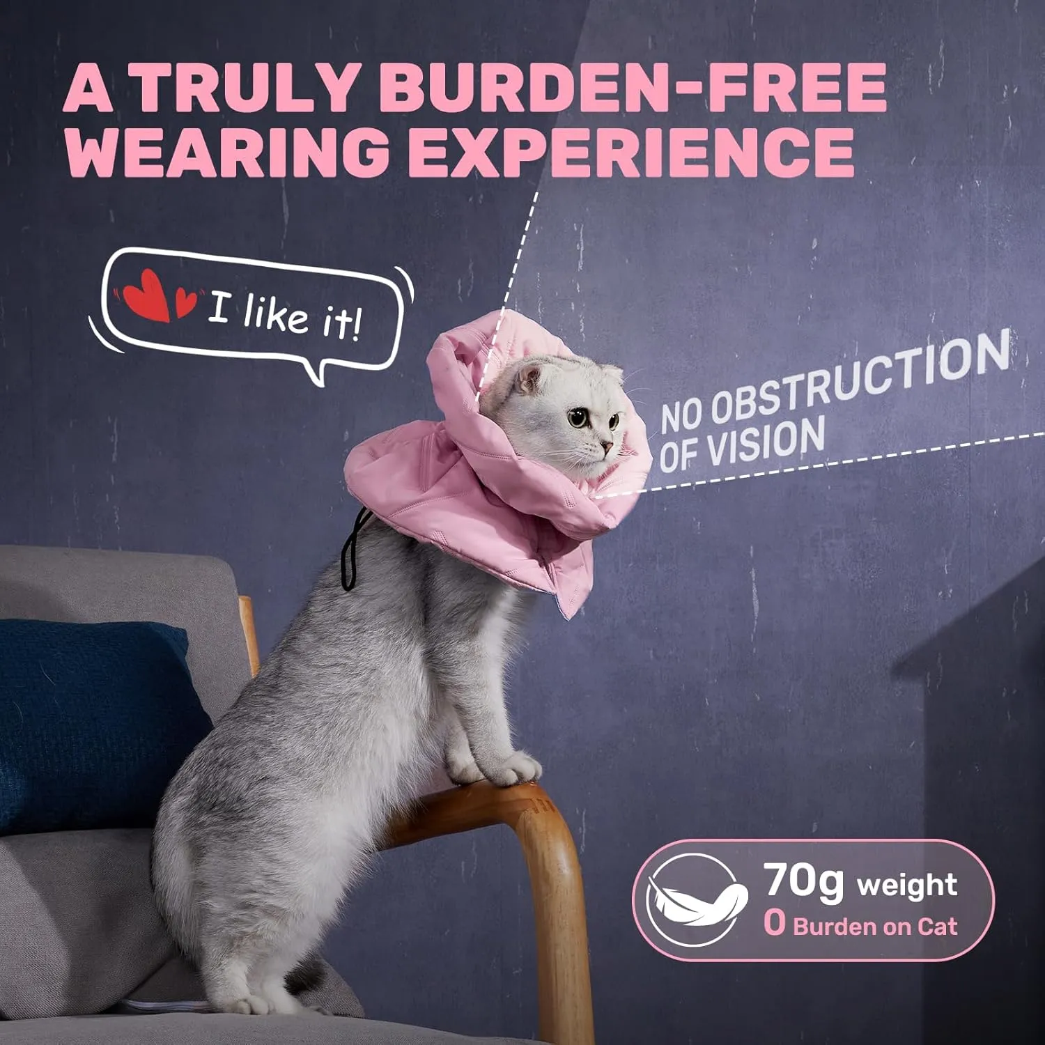 Adjustable Cat Recovery Cone Collar, Lightweight Soft Cat E-Collar Alternative After Spay, Waterproof Comfy Collars to Stop Licking Wound After Surgery, Protective Cone for Kittens/Puppies