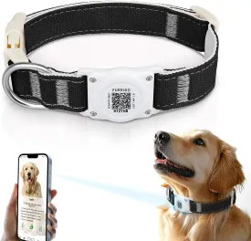 Airtag Dog Collar QR Code - IP68 Waterproof Integrated Air Tag Dog Collar Holder ID Tag - Free Pet Online Profile - Durable Natural Cotton Hemp - Fits for Small Medium Large Dogs (Black, L)