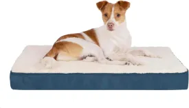 Best Pet Supplies Cute Dog Bed Mat Flat Mattress with Waterproof Exterior, Thick Orthopedic Egg Foam Fill, and Soft Sherpa Fleece Cover for Small, Medium, and Large Breeds - Blue, 35X22X4