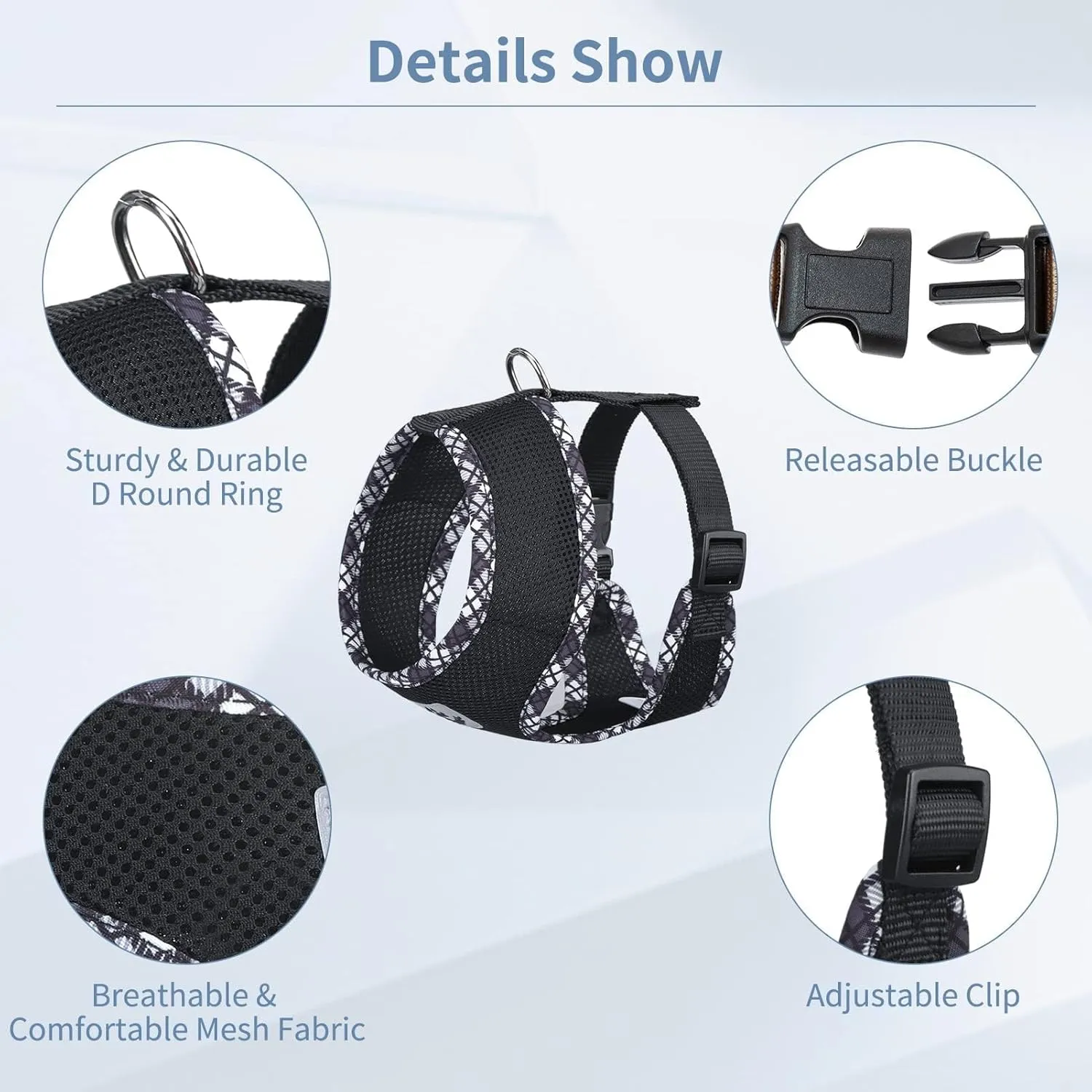 BINGPET Adjustable Dog Vest Harness and Leash Set,No Pull & No Choke Reflective Dog Harness with Padded,Lightweight All Weather Step-in Mesh Breathable Vest Harness for Small and Medium Dogs(Black,L)