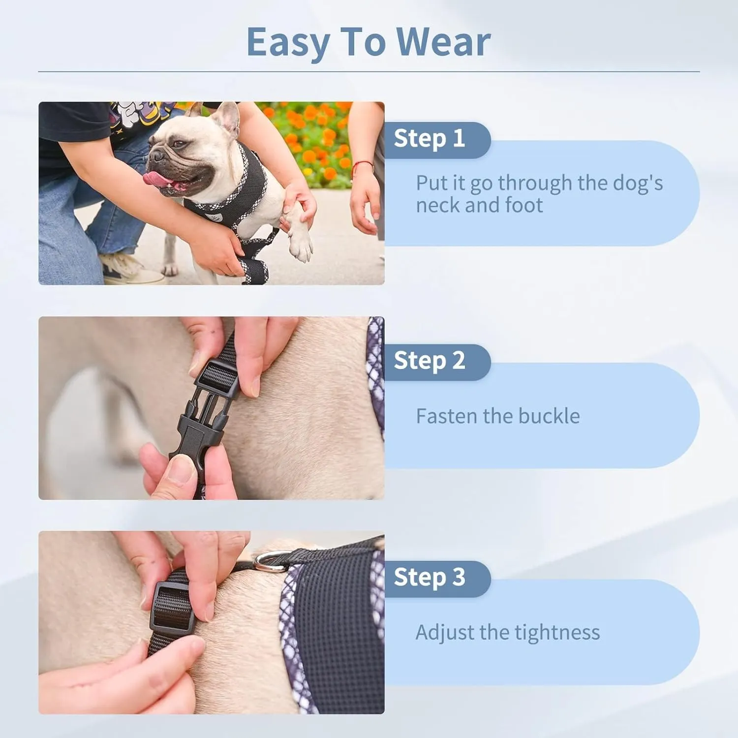 BINGPET Adjustable Dog Vest Harness and Leash Set,No Pull & No Choke Reflective Dog Harness with Padded,Lightweight All Weather Step-in Mesh Breathable Vest Harness for Small and Medium Dogs(Black,L)