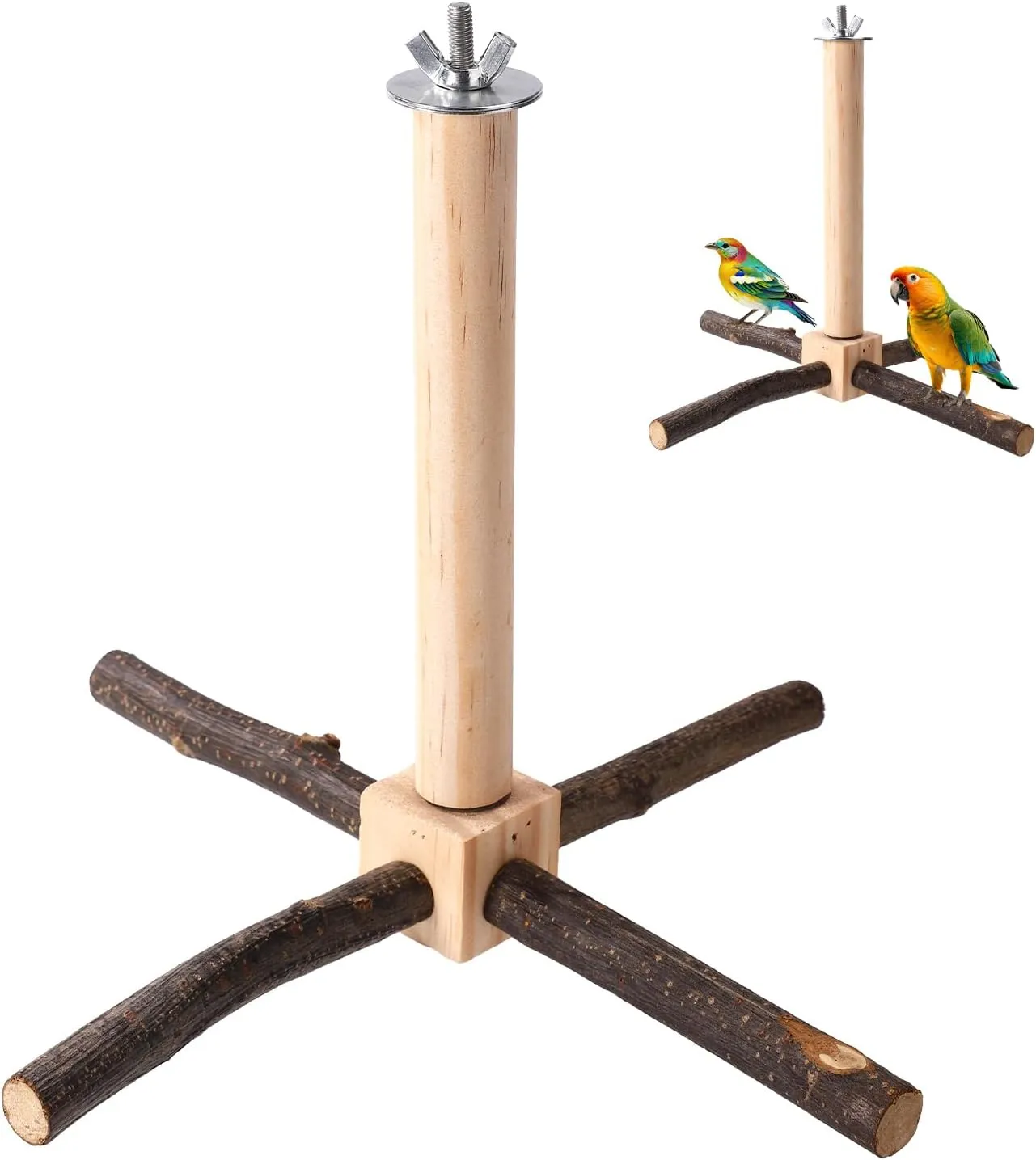 Bird Perches for Cages, Wooden Rotating Parrot Perch Stand Toy Cockatiel Stand Accessories Supplies for Small and Medium Canaries Cockatoos Parakeets