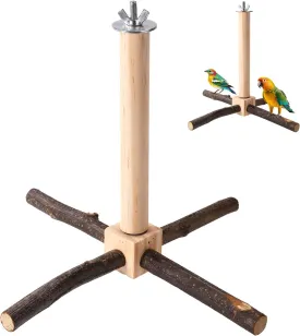 Bird Perches for Cages, Wooden Rotating Parrot Perch Stand Toy Cockatiel Stand Accessories Supplies for Small and Medium Canaries Cockatoos Parakeets