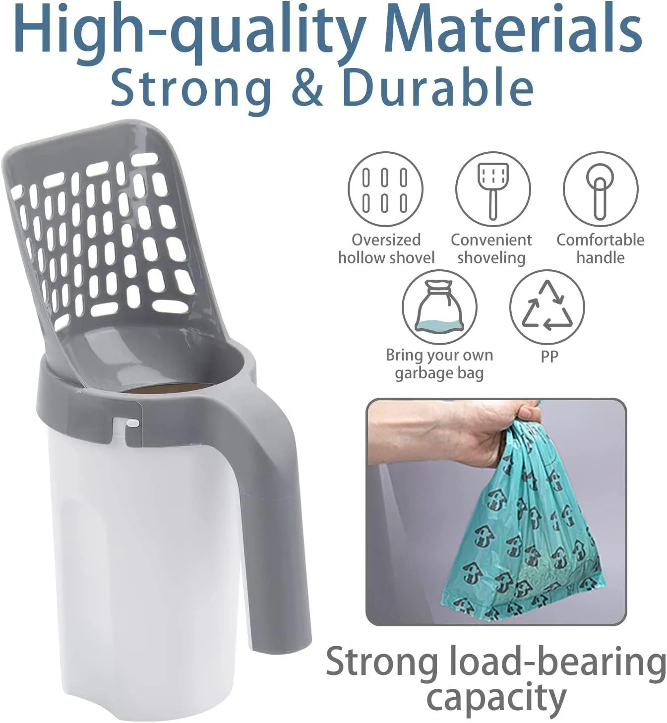 Boperzi Cat Litter Scoop Pooper Scooper Plastic Deep Shovel Kitty Poop Sifter Durable Cat Poop Scooper Cat Litter Lifter for Litter Box Come with Cat Litter Bags