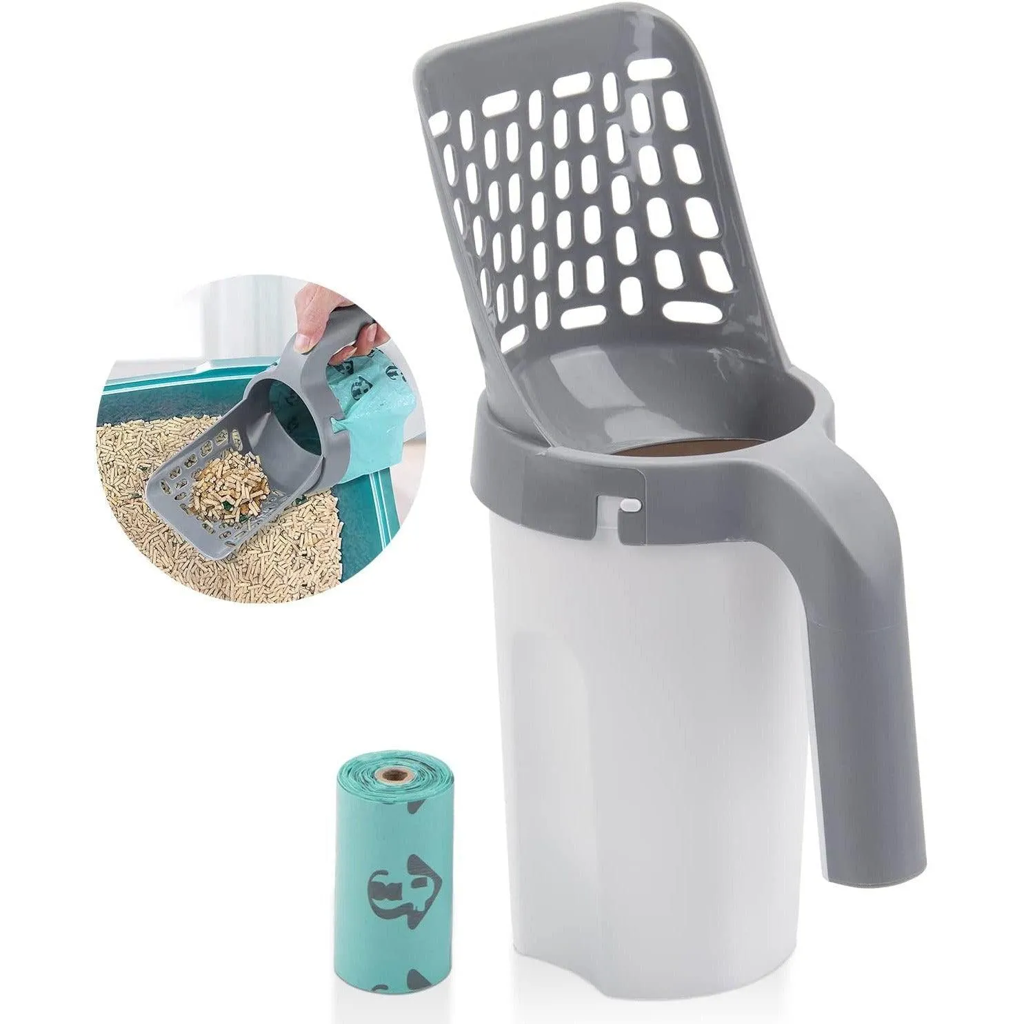 Boperzi Cat Litter Scoop Pooper Scooper Plastic Deep Shovel Kitty Poop Sifter Durable Cat Poop Scooper Cat Litter Lifter for Litter Box Come with Cat Litter Bags