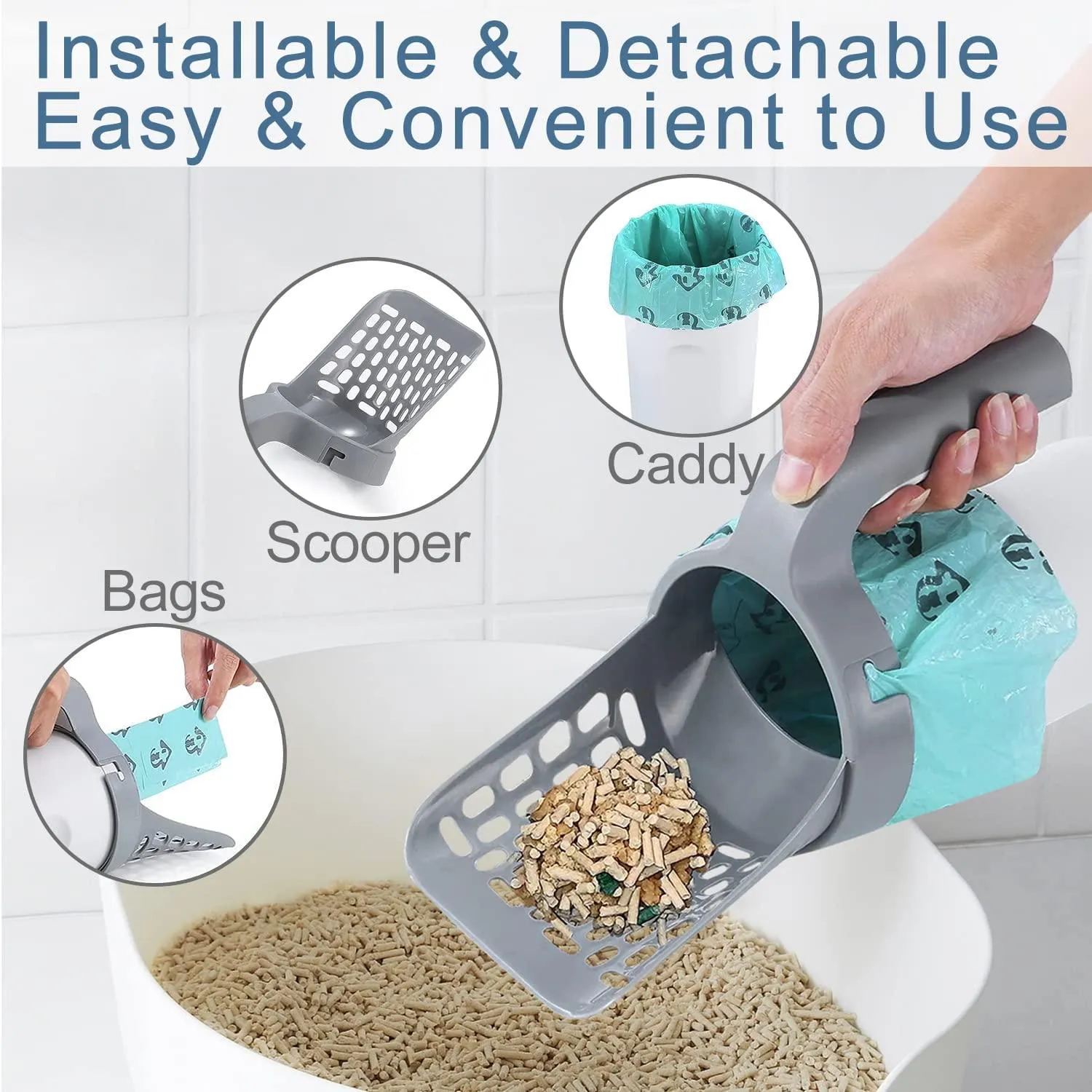 Boperzi Cat Litter Scoop Pooper Scooper Plastic Deep Shovel Kitty Poop Sifter Durable Cat Poop Scooper Cat Litter Lifter for Litter Box Come with Cat Litter Bags