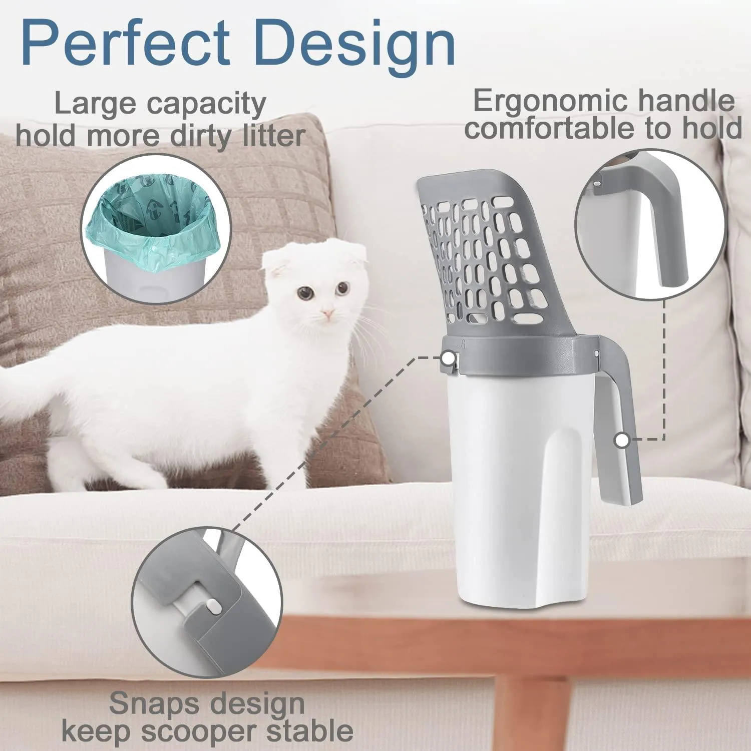 Boperzi Cat Litter Scoop Pooper Scooper Plastic Deep Shovel Kitty Poop Sifter Durable Cat Poop Scooper Cat Litter Lifter for Litter Box Come with Cat Litter Bags