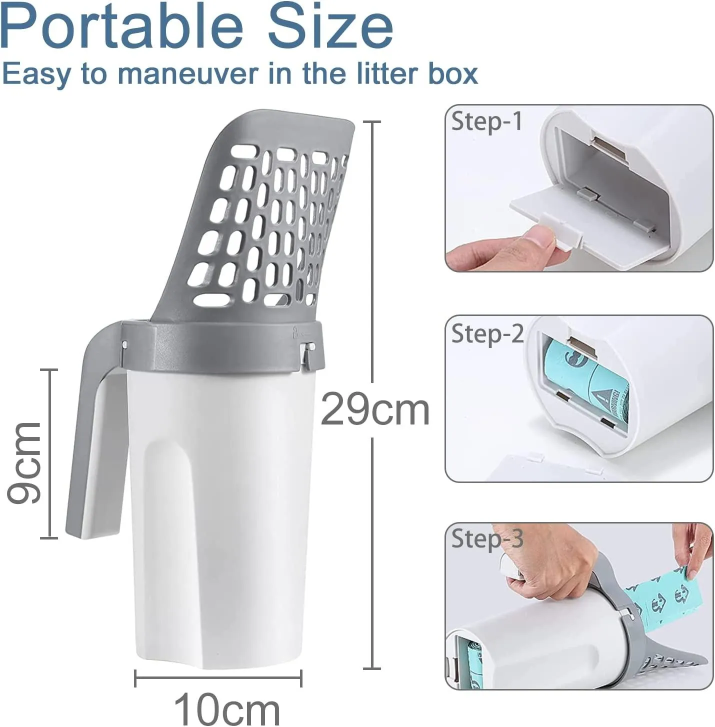 Boperzi Cat Litter Scoop Pooper Scooper Plastic Deep Shovel Kitty Poop Sifter Durable Cat Poop Scooper Cat Litter Lifter for Litter Box Come with Cat Litter Bags