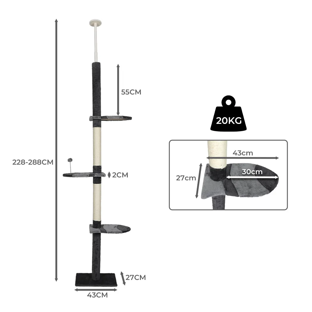 Cat Scratching Post Tree Condo Furniture Scratcher Tower 228-288 High - Grey - Grey