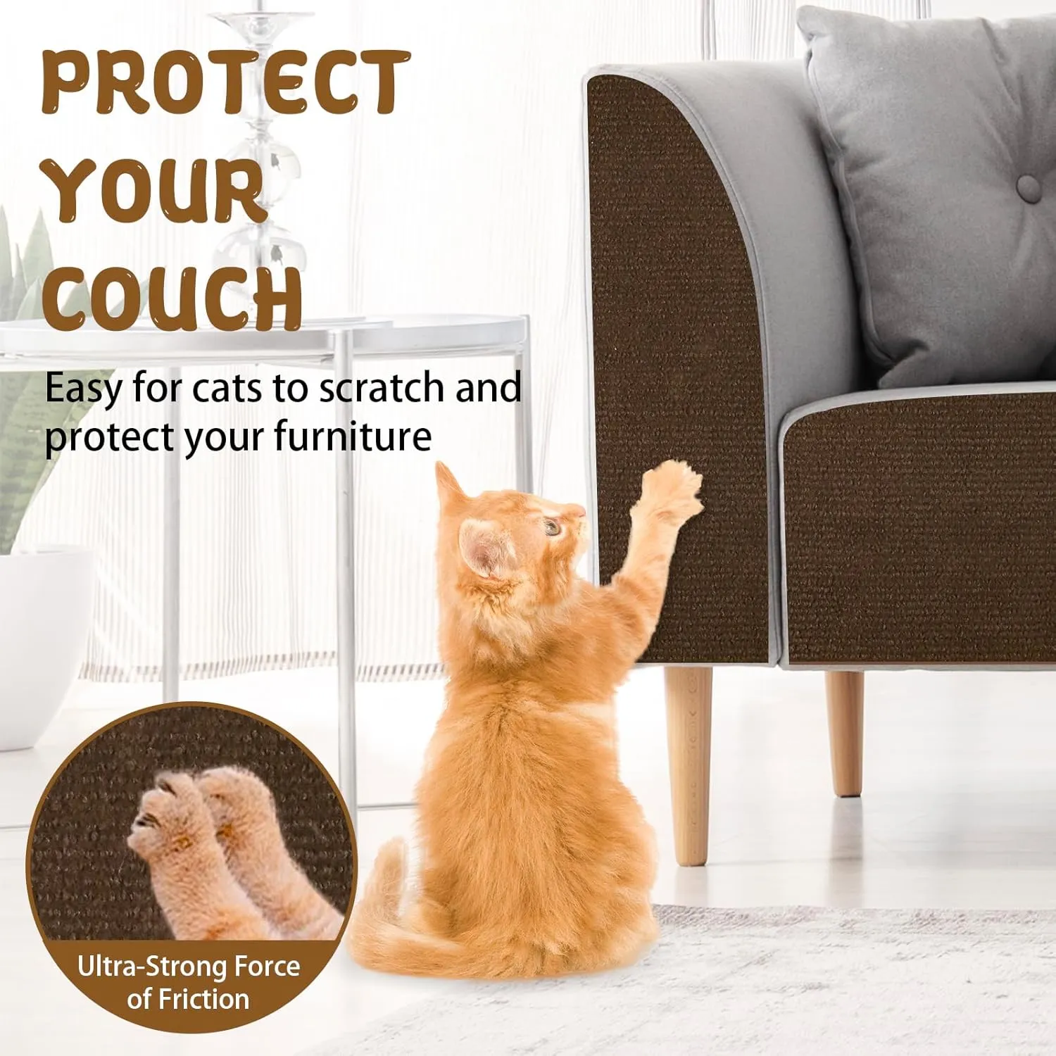 Climbing Cat Scratcher Mat Trimmable Cat Scratching Post Carpet 78.7x15.8 Self Adhesive Carpet Mat Pad Replacement for Cat Tree Shelves Post Couch Wall Furniture Steps DIY Protector (Brown)