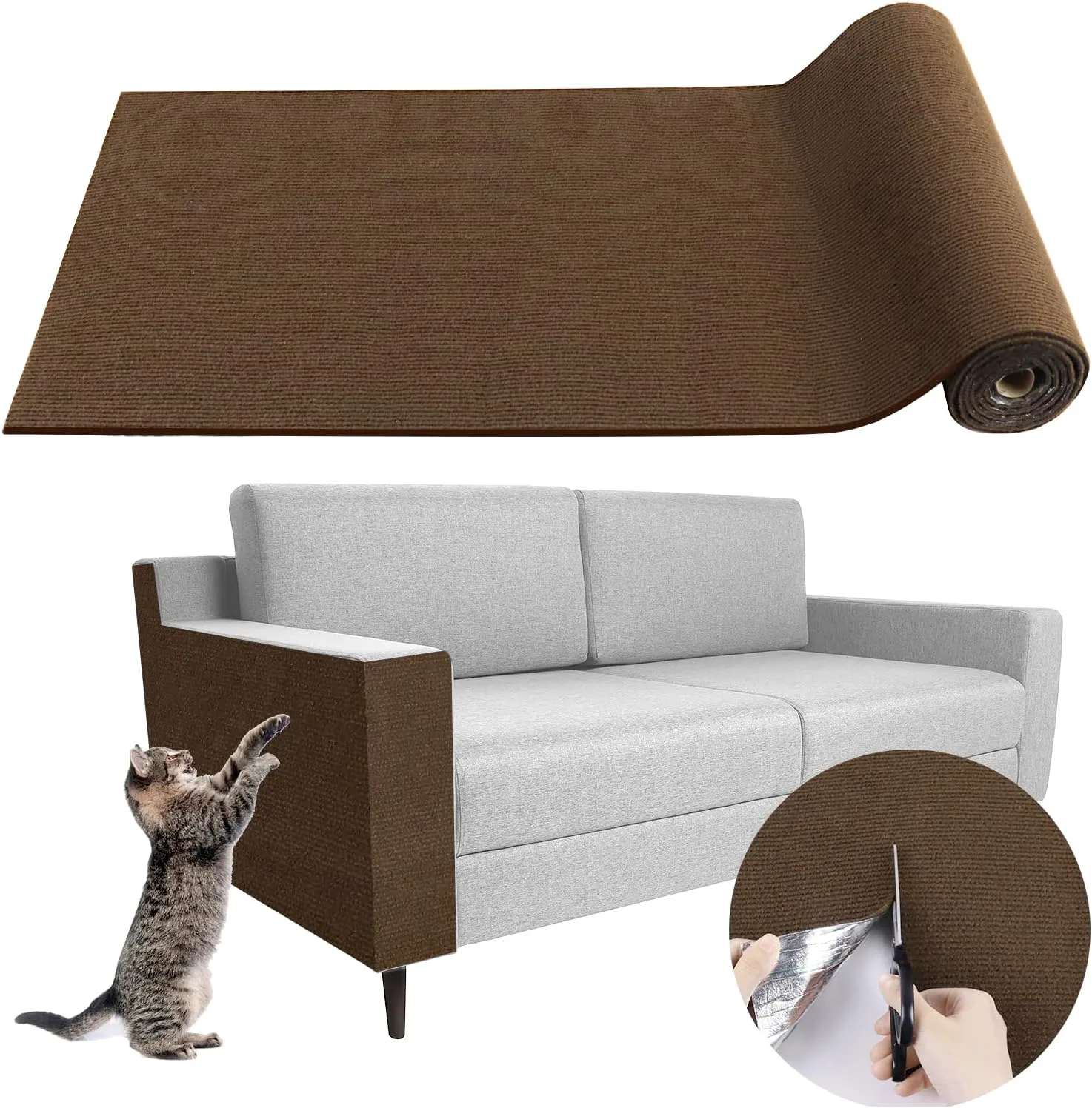 Climbing Cat Scratcher Mat Trimmable Cat Scratching Post Carpet 78.7x15.8 Self Adhesive Carpet Mat Pad Replacement for Cat Tree Shelves Post Couch Wall Furniture Steps DIY Protector (Brown)