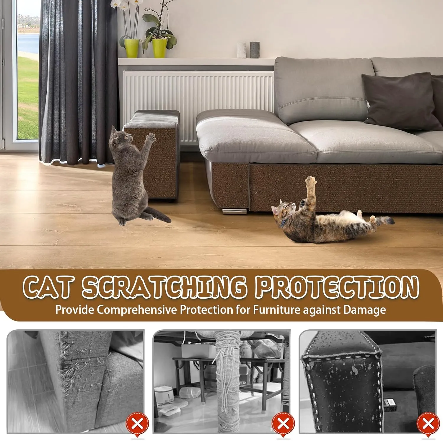 Climbing Cat Scratcher Mat Trimmable Cat Scratching Post Carpet 78.7x15.8 Self Adhesive Carpet Mat Pad Replacement for Cat Tree Shelves Post Couch Wall Furniture Steps DIY Protector (Brown)
