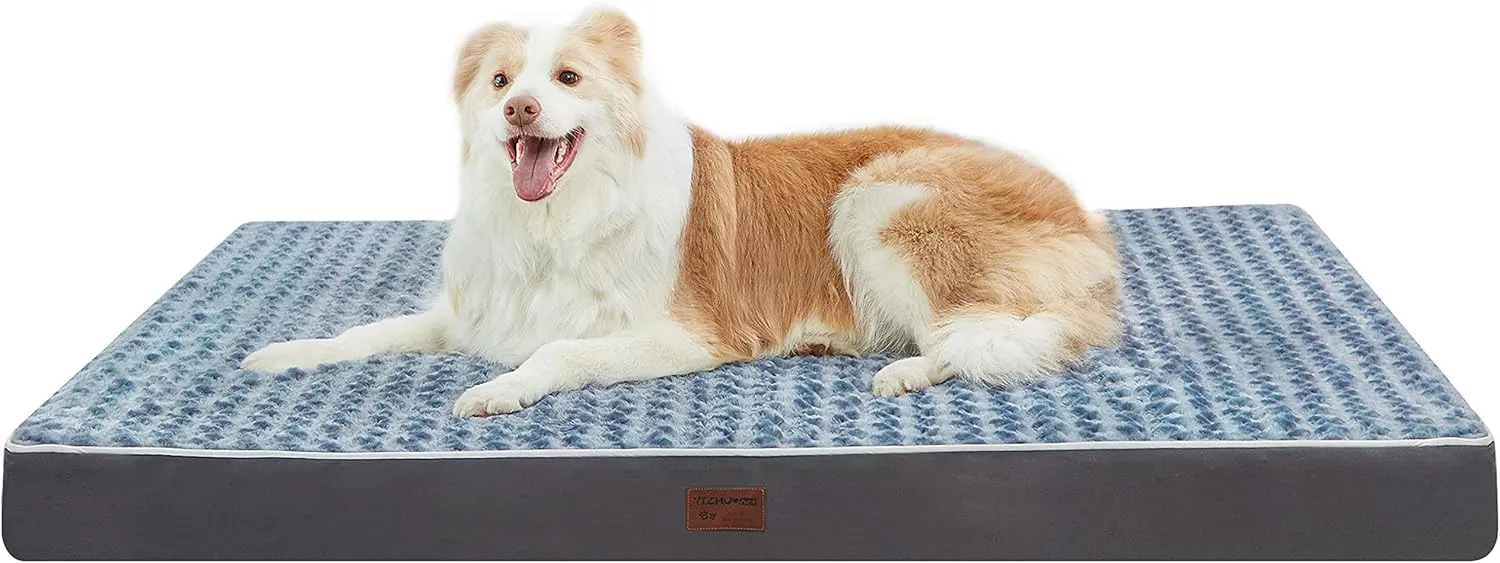 Dog Bed Mats for Large Jumbo Big Dog - Orthopedic Dog Pet Durable Crate Bed Mattress of Thick Egg Foam Crate, Rose Plush Washable Cover, Non-Slip Bottom (XXXL(54''x42''x4''), Grey Side)