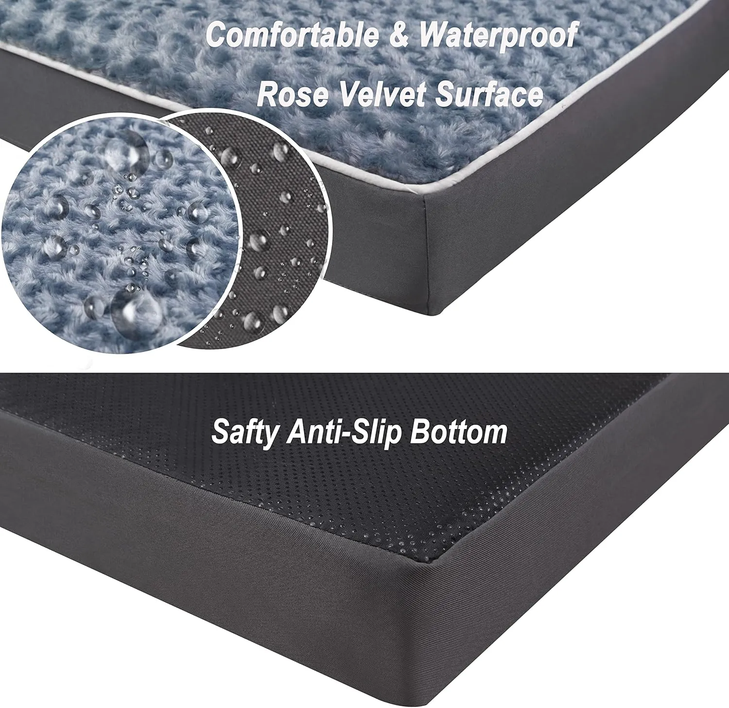 Dog Bed Mats for Large Jumbo Big Dog - Orthopedic Dog Pet Durable Crate Bed Mattress of Thick Egg Foam Crate, Rose Plush Washable Cover, Non-Slip Bottom (XXXL(54''x42''x4''), Grey Side)