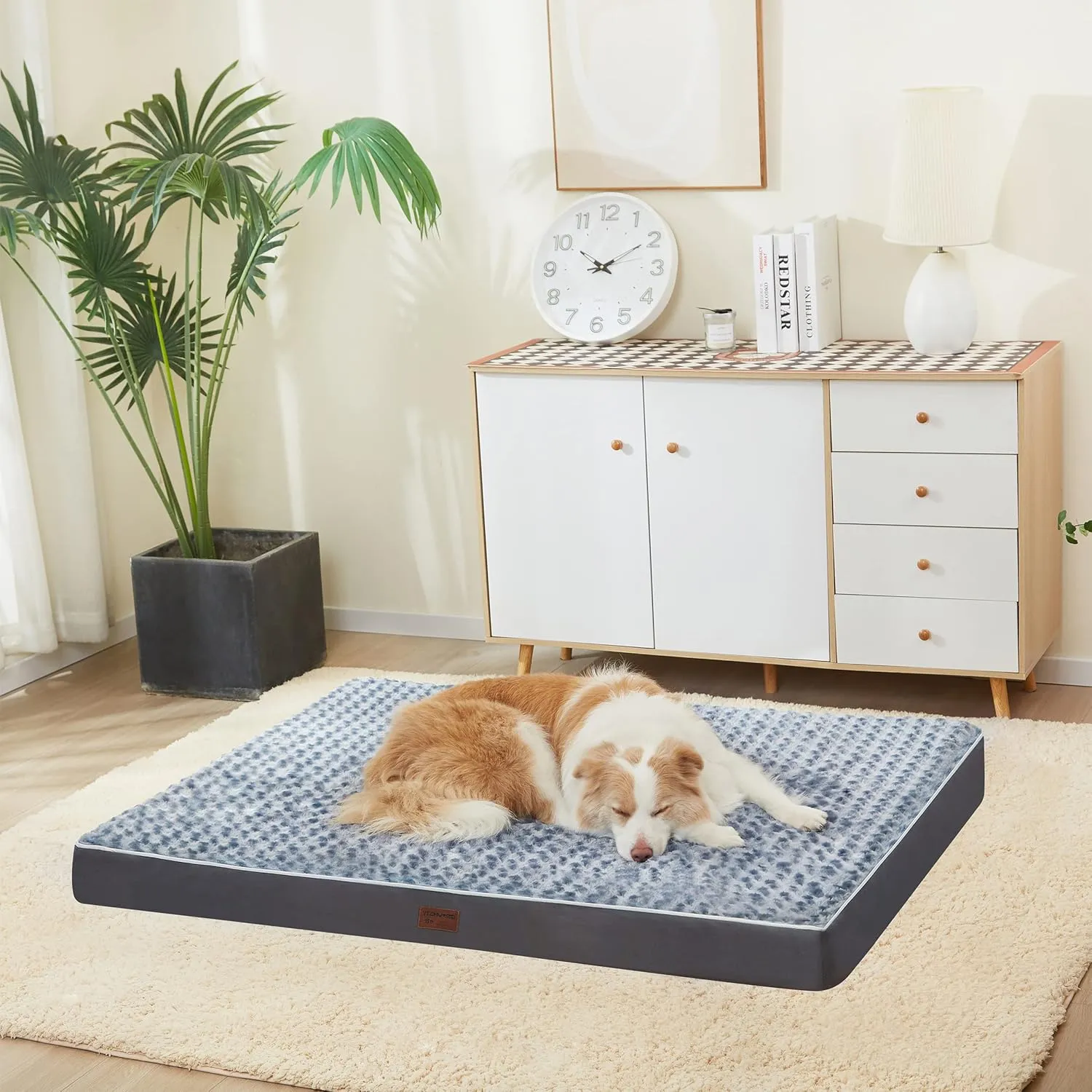 Dog Bed Mats for Large Jumbo Big Dog - Orthopedic Dog Pet Durable Crate Bed Mattress of Thick Egg Foam Crate, Rose Plush Washable Cover, Non-Slip Bottom (XXXL(54''x42''x4''), Grey Side)