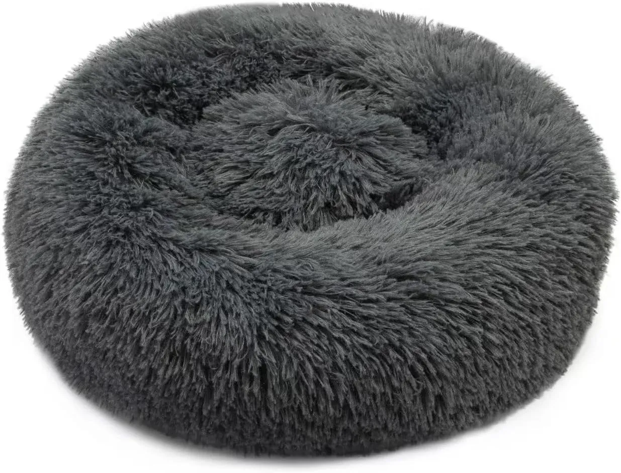 Dog Beds for Small Dogs Round Cat Beds for Indoor Cats Pet Bed for Puppy and Kitten with Slip-Resistant Bottom Plush Donut Cat Bed, Dark Grey