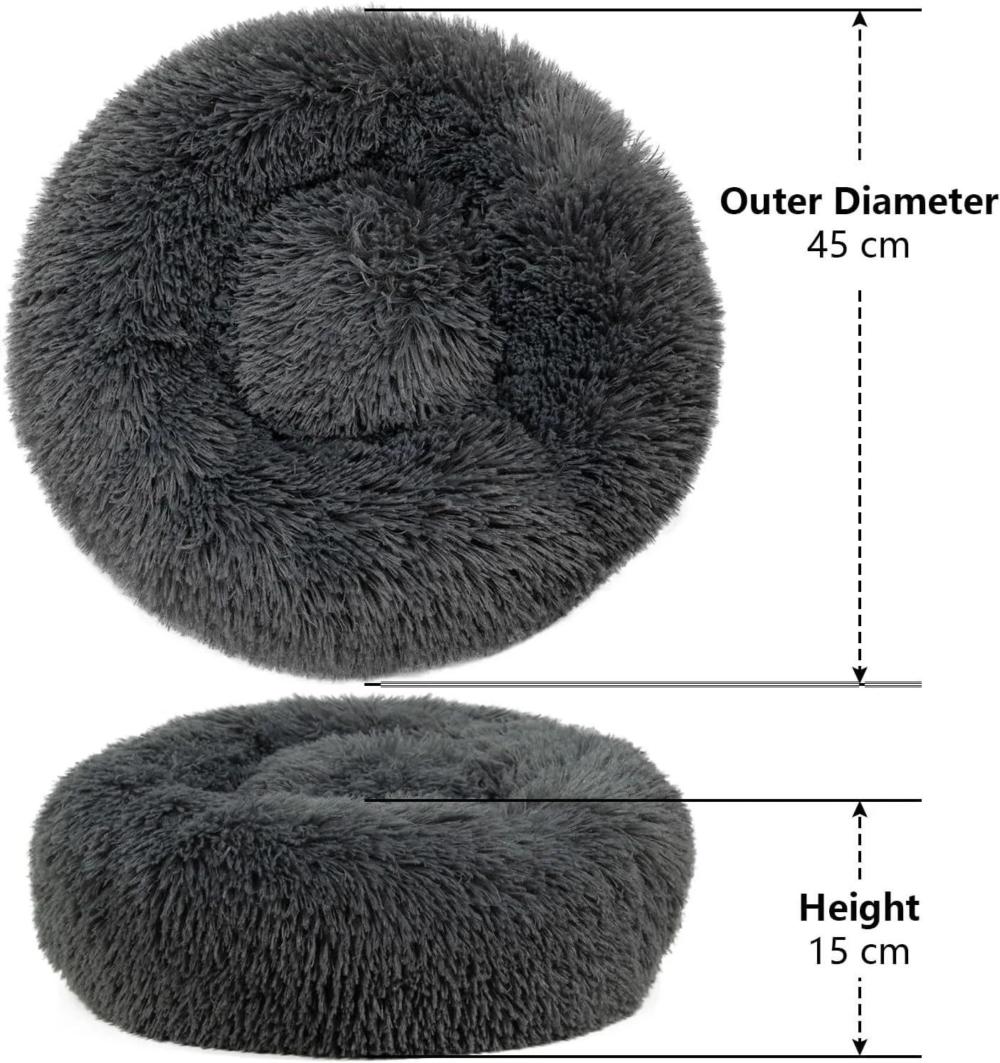 Dog Beds for Small Dogs Round Cat Beds for Indoor Cats Pet Bed for Puppy and Kitten with Slip-Resistant Bottom Plush Donut Cat Bed, Dark Grey