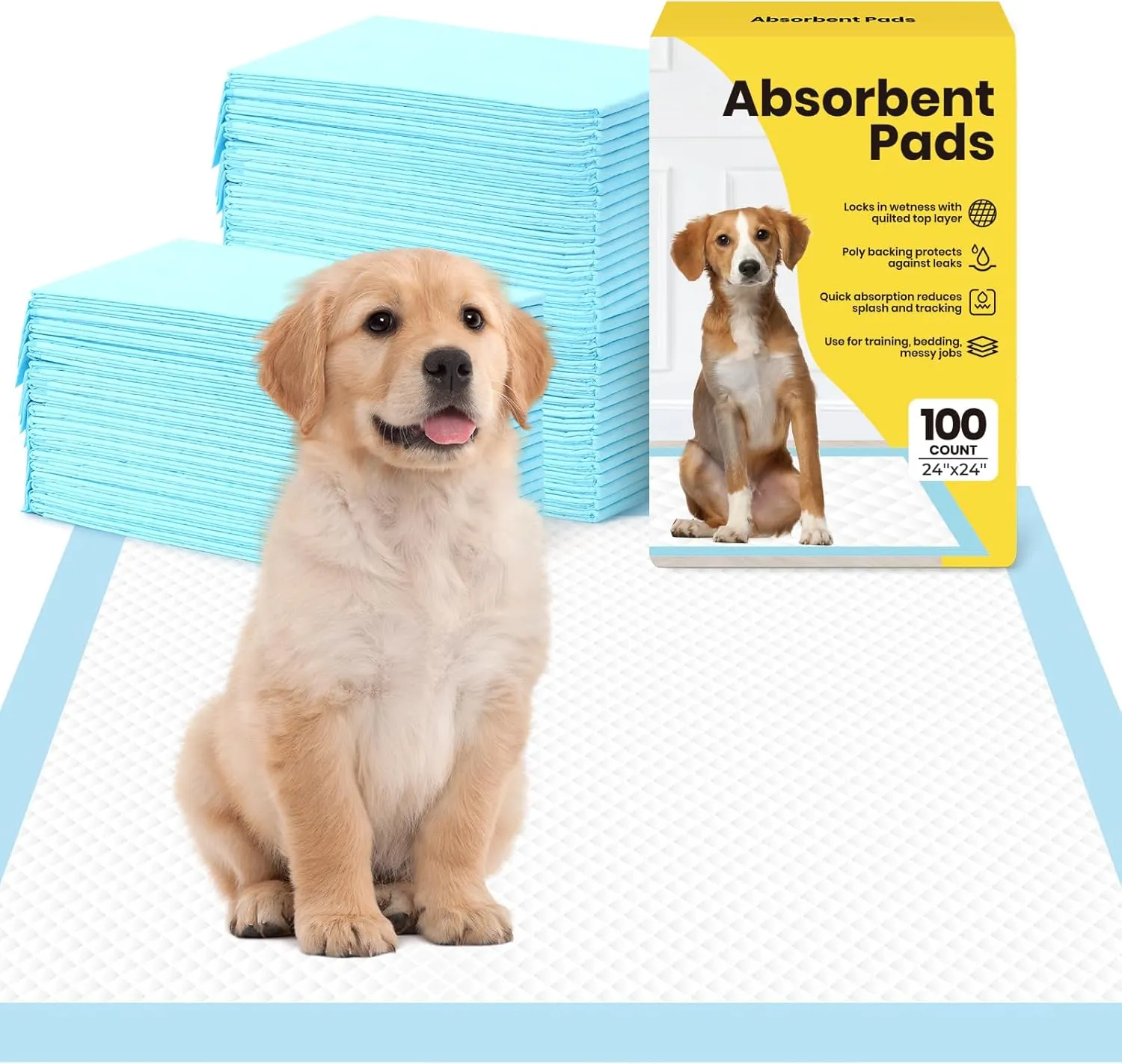 Dog Pee Pads: Super Absorbent & Leak-Proof Puppy Pads - Thicken Disposable Dog Training Pads Potty Pads for Dogs - Pee Pads for Doggie Cats Rabbits Quick Dry 24''x24'' Pack of 100