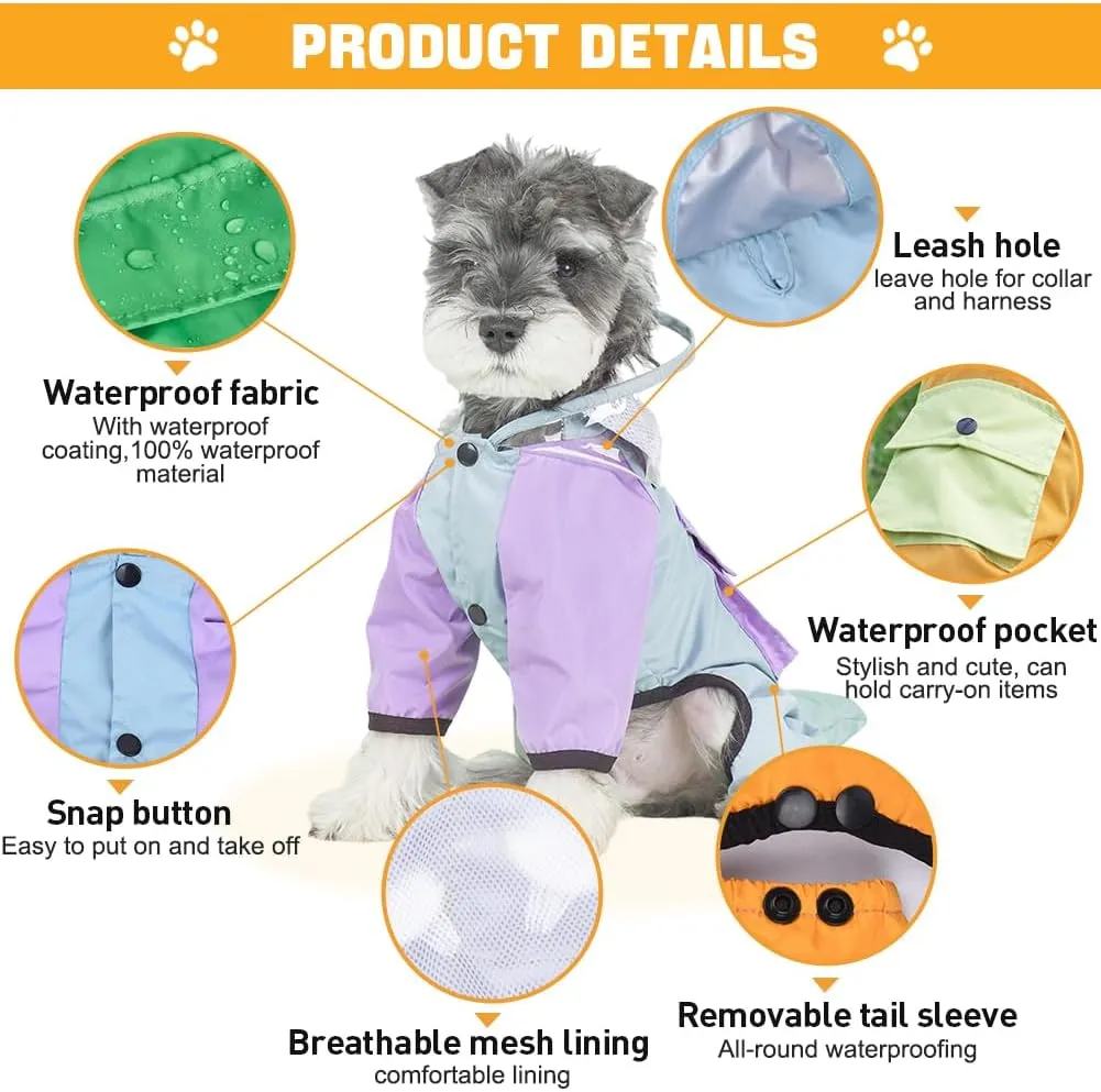 Dog Raincoat with Reflective Strip,Breathable Waterproof Lightweight Puppy Rain Jacket,Small Medium Dogs Rain Coat with Leash Hole(blue-2xl)