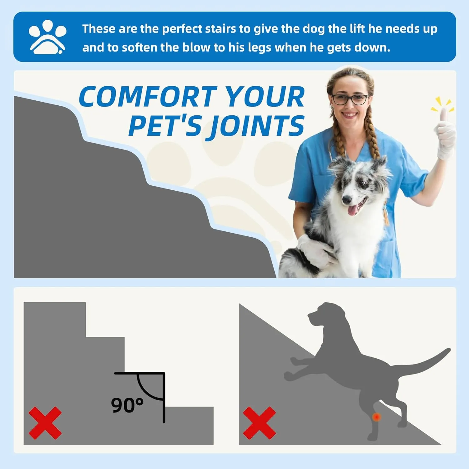 Dog Stairs 3-Step for Small Dogs and Cats to Get on Bed and Furniture/Windows, Pets Can Climb, Sit, or Perch to Look Out Windows, Extra Wide Dog Steps, Non-Slip Waterproof Fabric Cover, Grey15.7" H