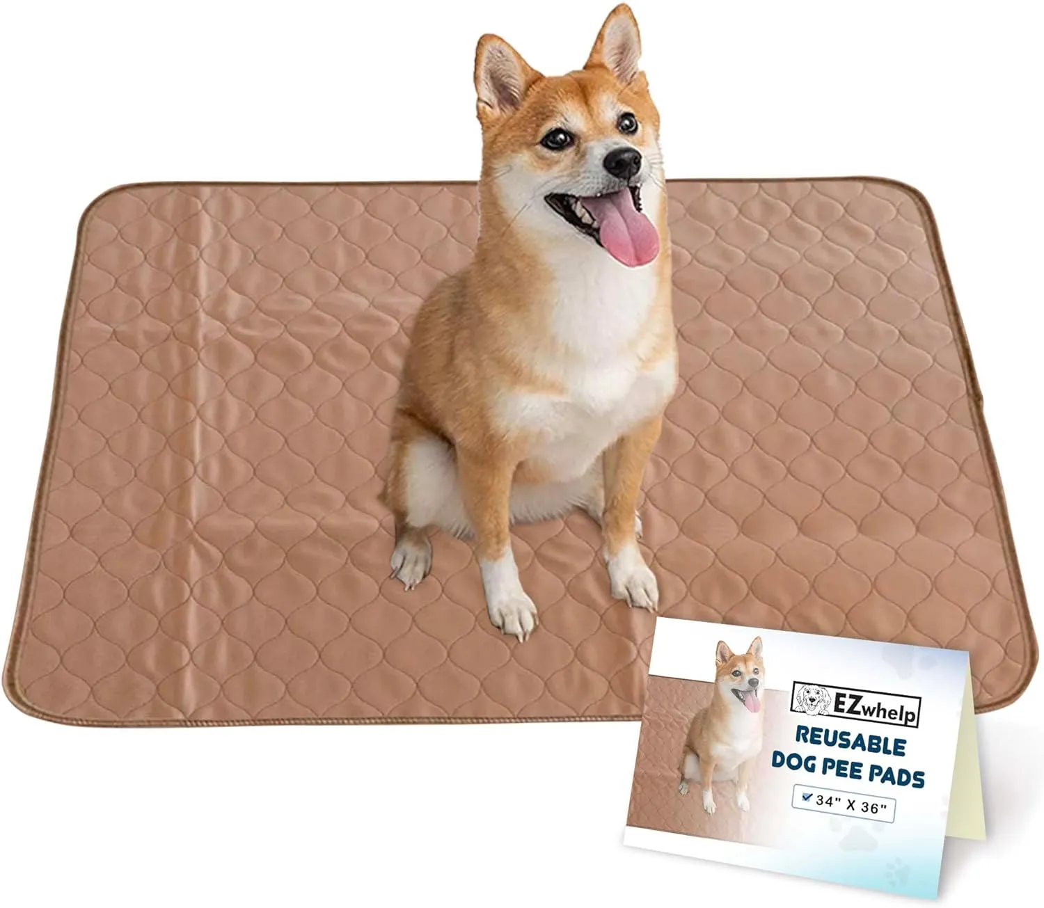 EZwhelp Reusable Dog Pee Pads - Waterproof Training Pads for Dogs - Washable & Sanitary - Rounded Corners - Laminated, Lightweight, Durable - Pet Essentials for Puppy Training and Whelping - 36" x 34"