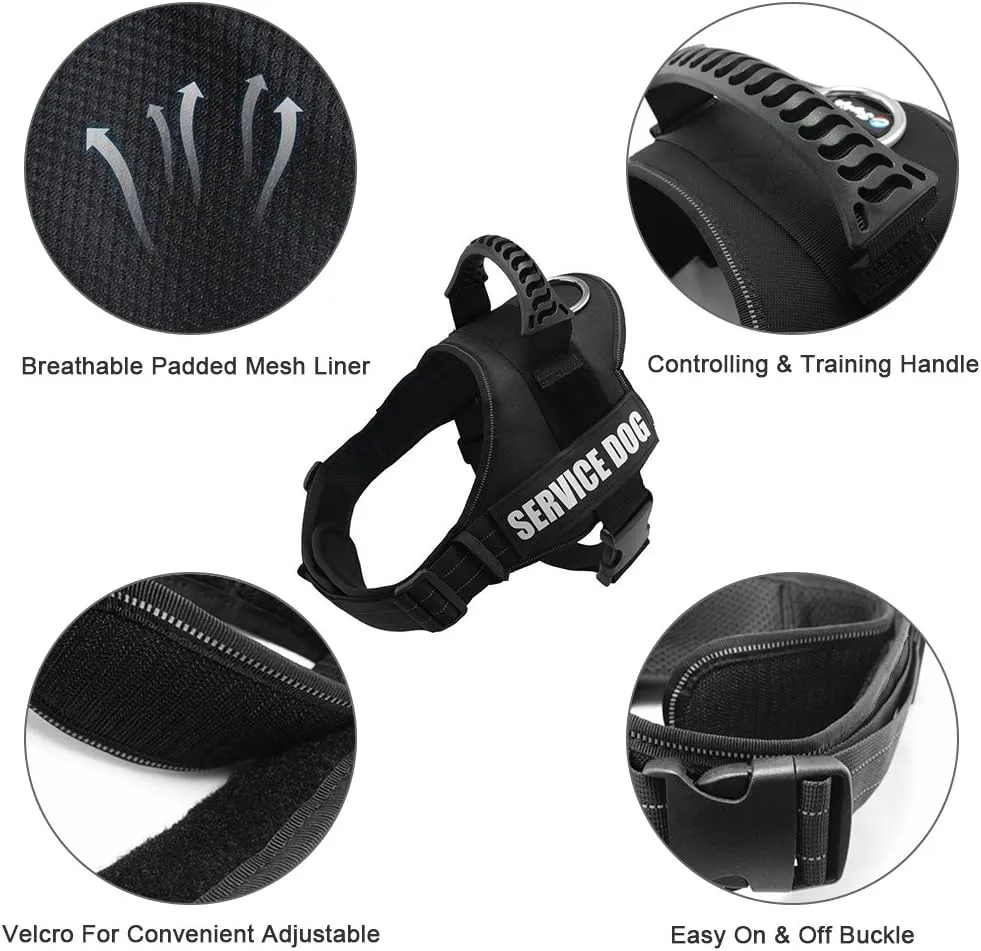 Fairwin Service Dog Vest-No-Pull Dog Harness with Handle Adjustable Reflective Patches in Training Vest Harness for Small Medium Large Breed Outdoor Walking