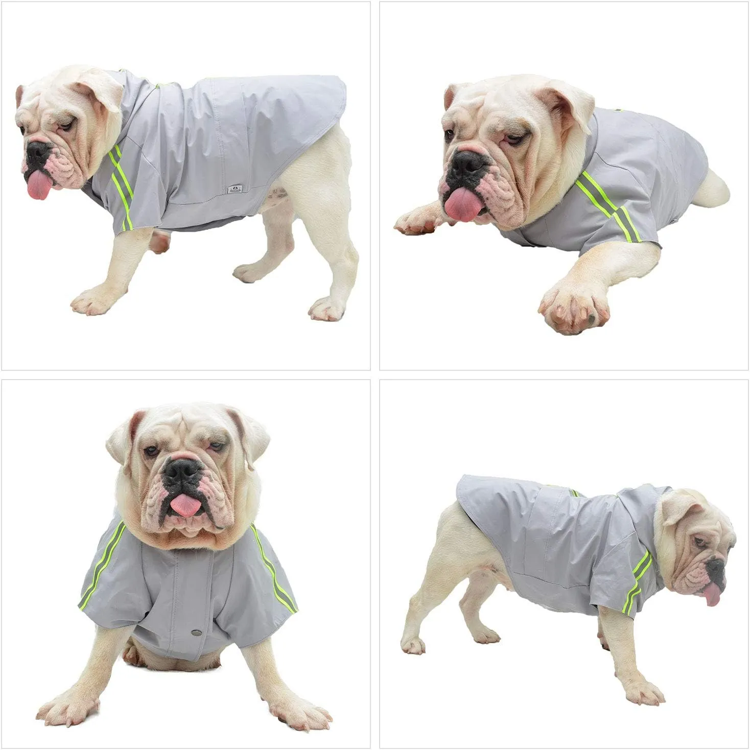 Fashion Hooded Pet Dog Raincoat, Lightweight Dog Rain Jacket Zipper Closure Rain Poncho with Reflective Strip for Pug French Bulldog Gray B-S