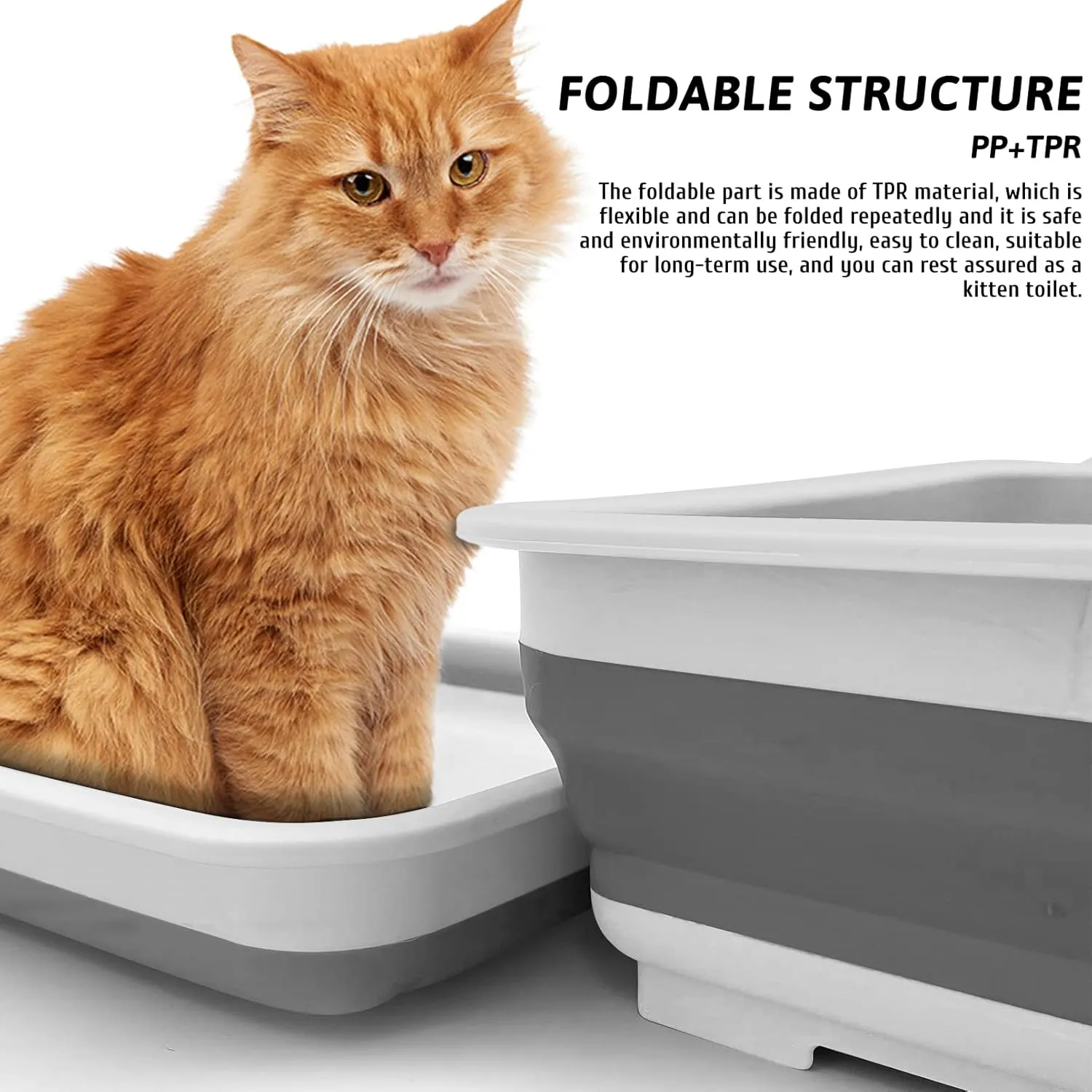 Fhiny Open Cat Litter Box, Kitten Potty Pan Semi-Enclosed Foldable Waterproof Travel Toilet for Indoor Cats Small Pet Kitty Rabbit Supplies Easy to Clean and Assemble 14.6"10.6"