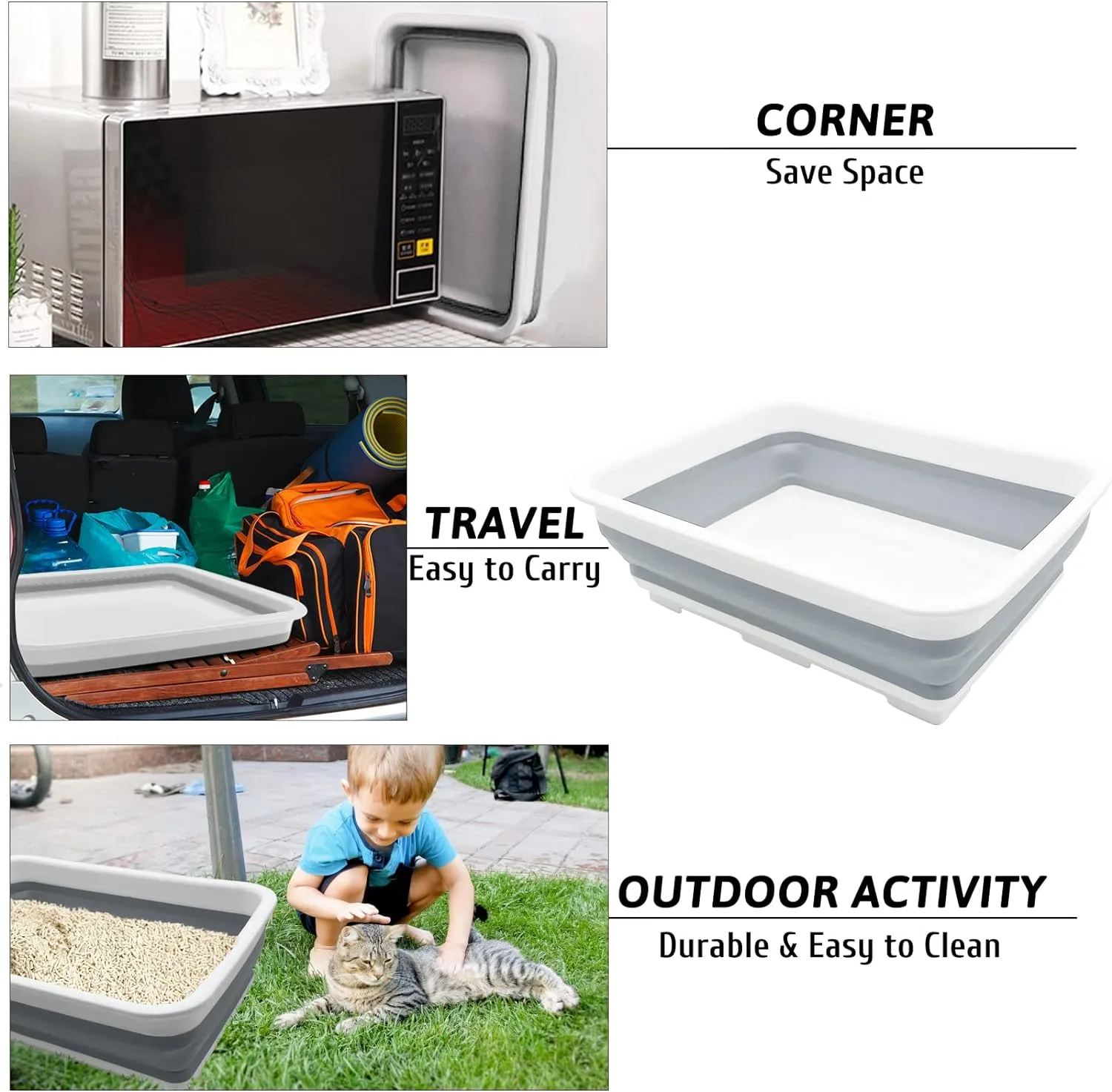 Fhiny Open Cat Litter Box, Kitten Potty Pan Semi-Enclosed Foldable Waterproof Travel Toilet for Indoor Cats Small Pet Kitty Rabbit Supplies Easy to Clean and Assemble 14.6"10.6"