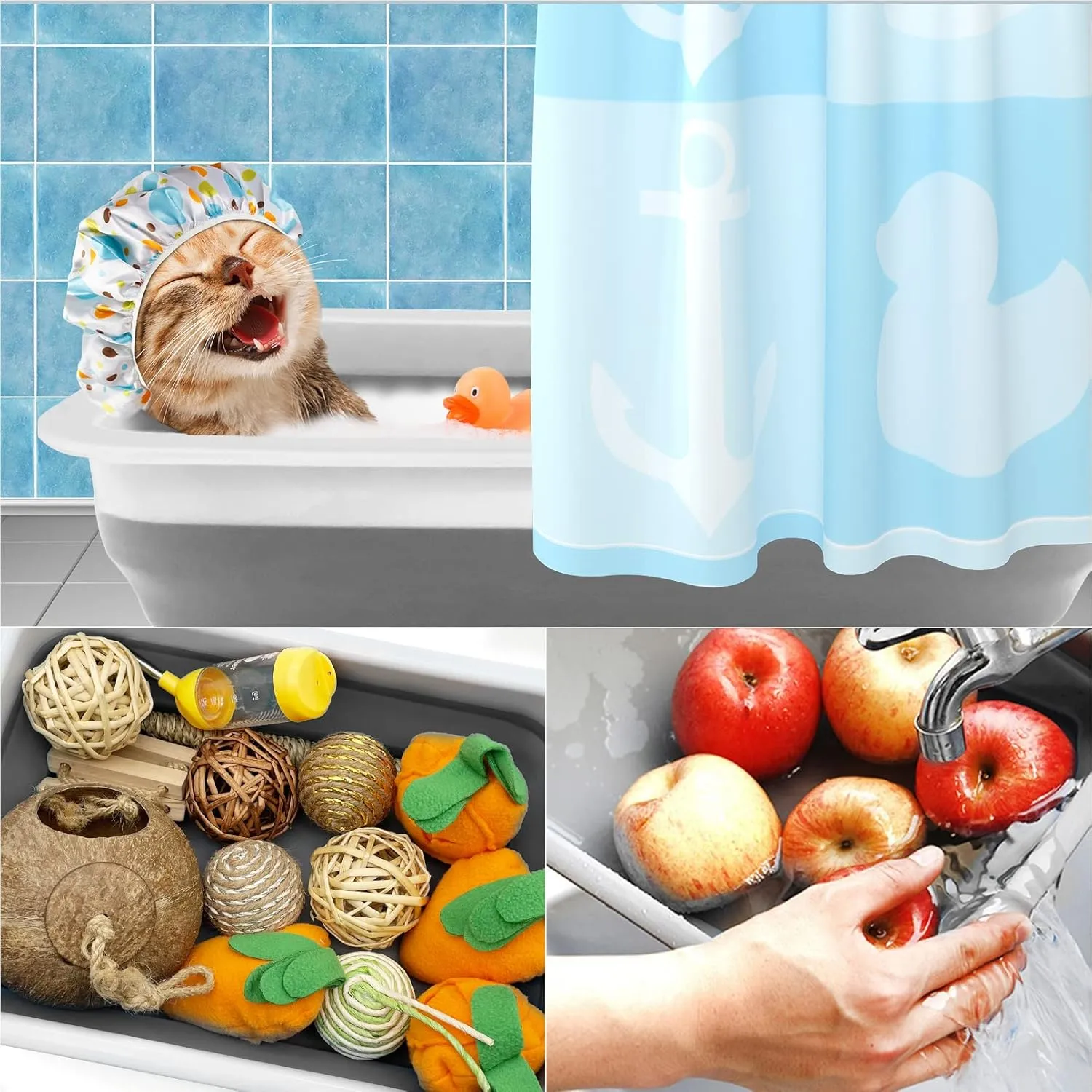 Fhiny Open Cat Litter Box, Kitten Potty Pan Semi-Enclosed Foldable Waterproof Travel Toilet for Indoor Cats Small Pet Kitty Rabbit Supplies Easy to Clean and Assemble 14.6"10.6"