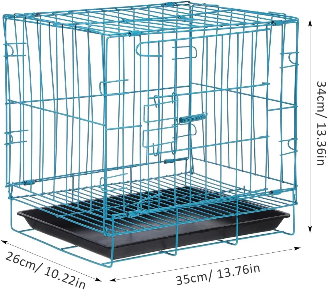 Folding Metal Dog Crate with Toilet for Small and Medium Dog Cat Rabbit Indoor Ourdoor (Blue)