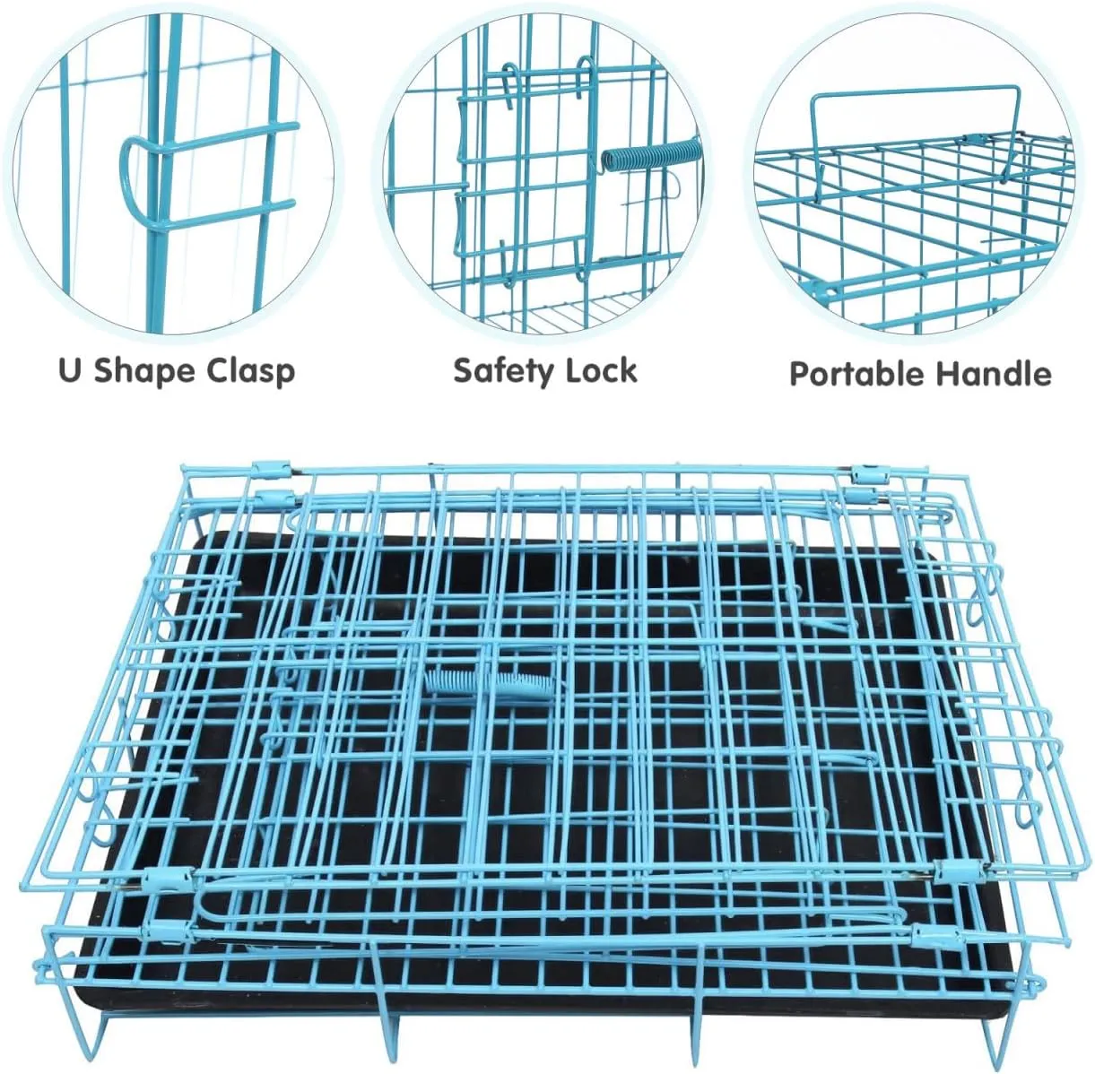 Folding Metal Dog Crate with Toilet for Small and Medium Dog Cat Rabbit Indoor Ourdoor (Blue)