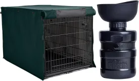 Gorilla Grip Dog Crate Cover, Hunter Green 36 Inch and Dog Water Bottle, 12 oz Black, 2 Item Bundle