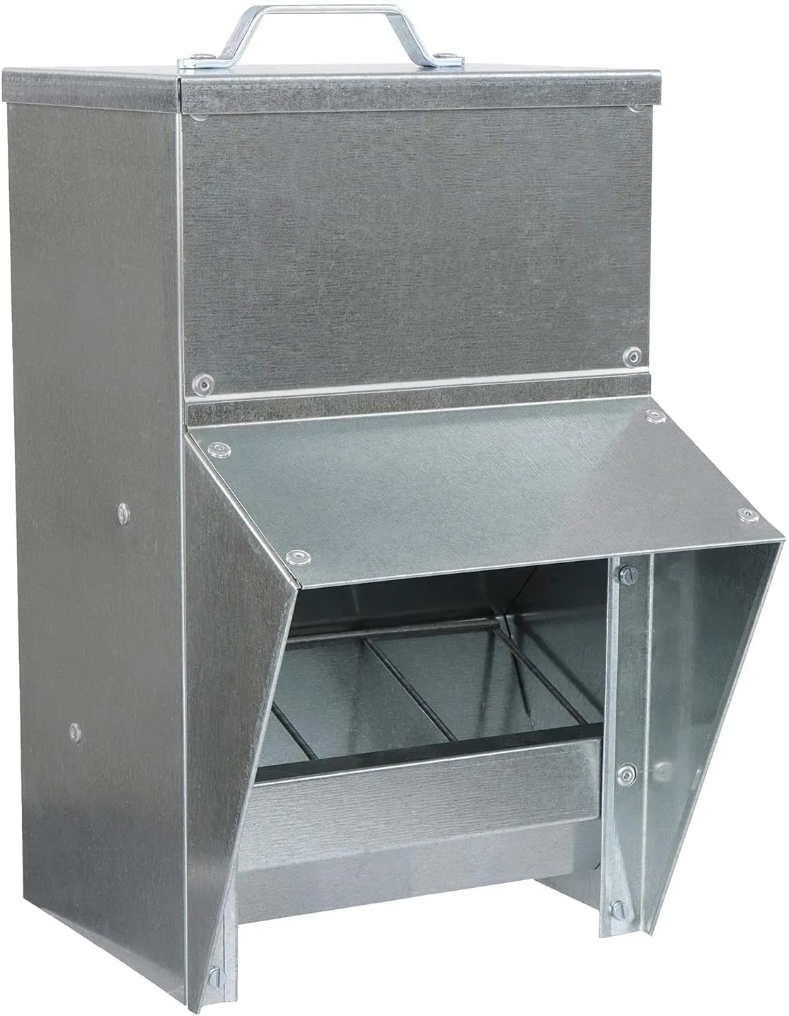 Grandpa's Feeders  Galvanized Chicken Feeder - Rat Proof Poultry Feeder with Lid Weatherproof Outdoor Coop Food Dispenser, 50lbs