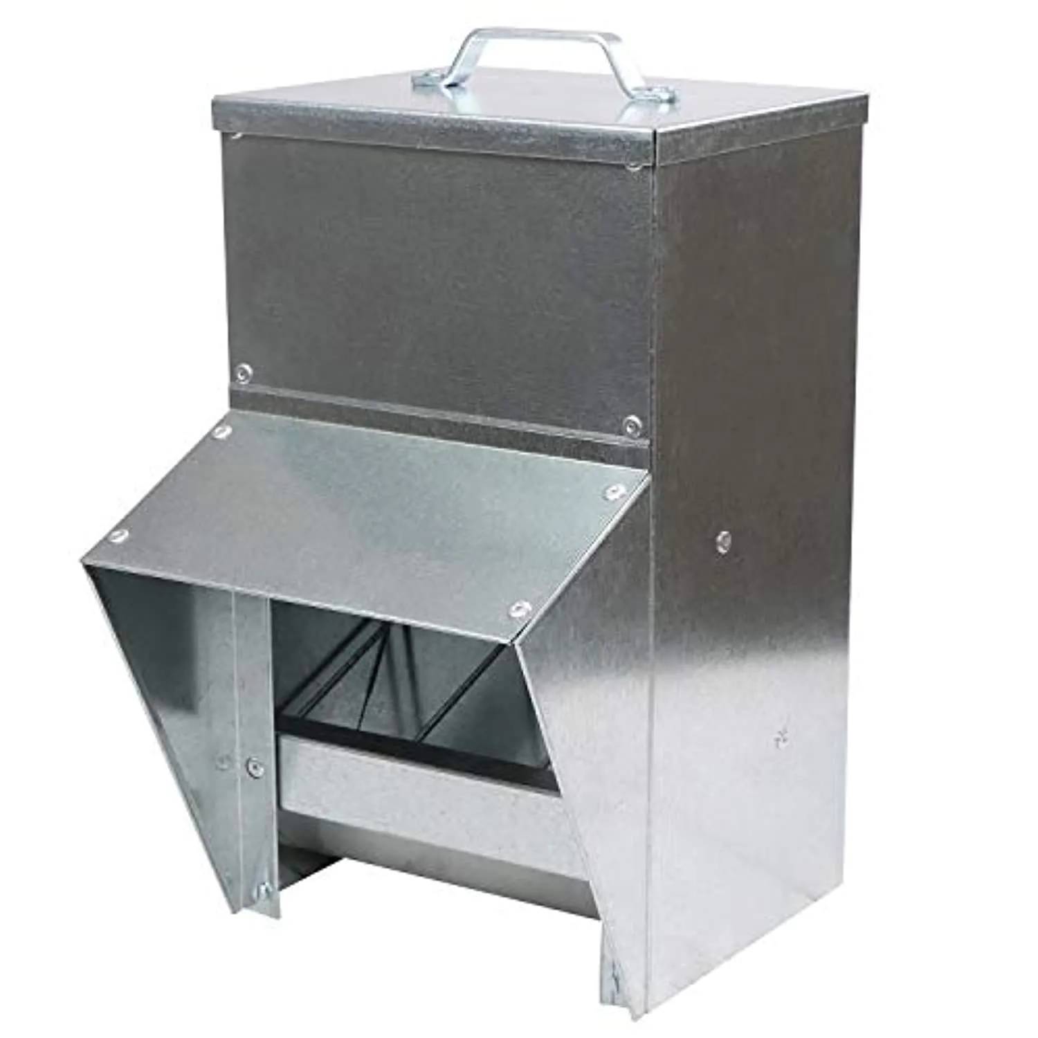 Grandpa's Feeders  Galvanized Chicken Feeder - Rat Proof Poultry Feeder with Lid Weatherproof Outdoor Coop Food Dispenser, 50lbs