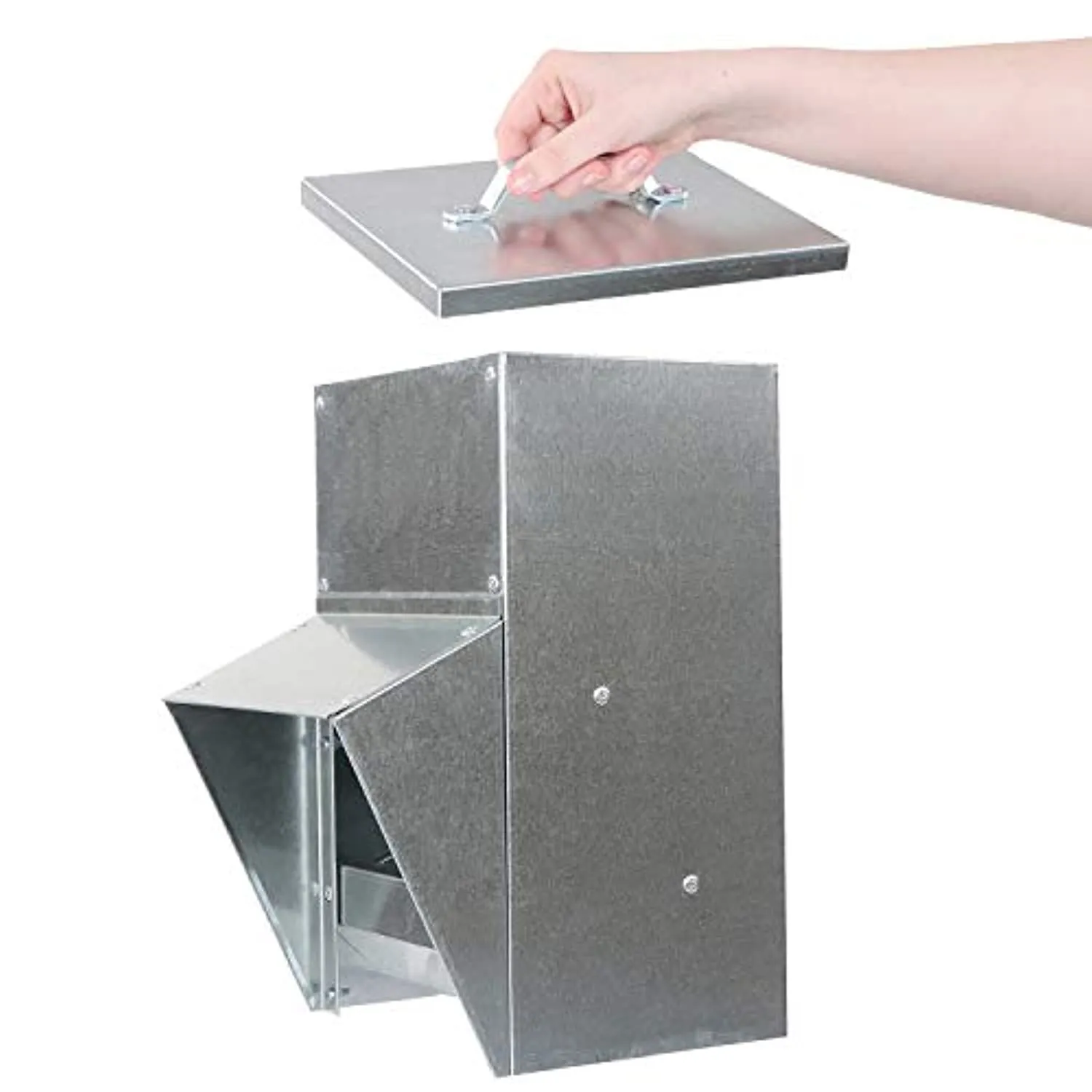 Grandpa's Feeders  Galvanized Chicken Feeder - Rat Proof Poultry Feeder with Lid Weatherproof Outdoor Coop Food Dispenser, 50lbs