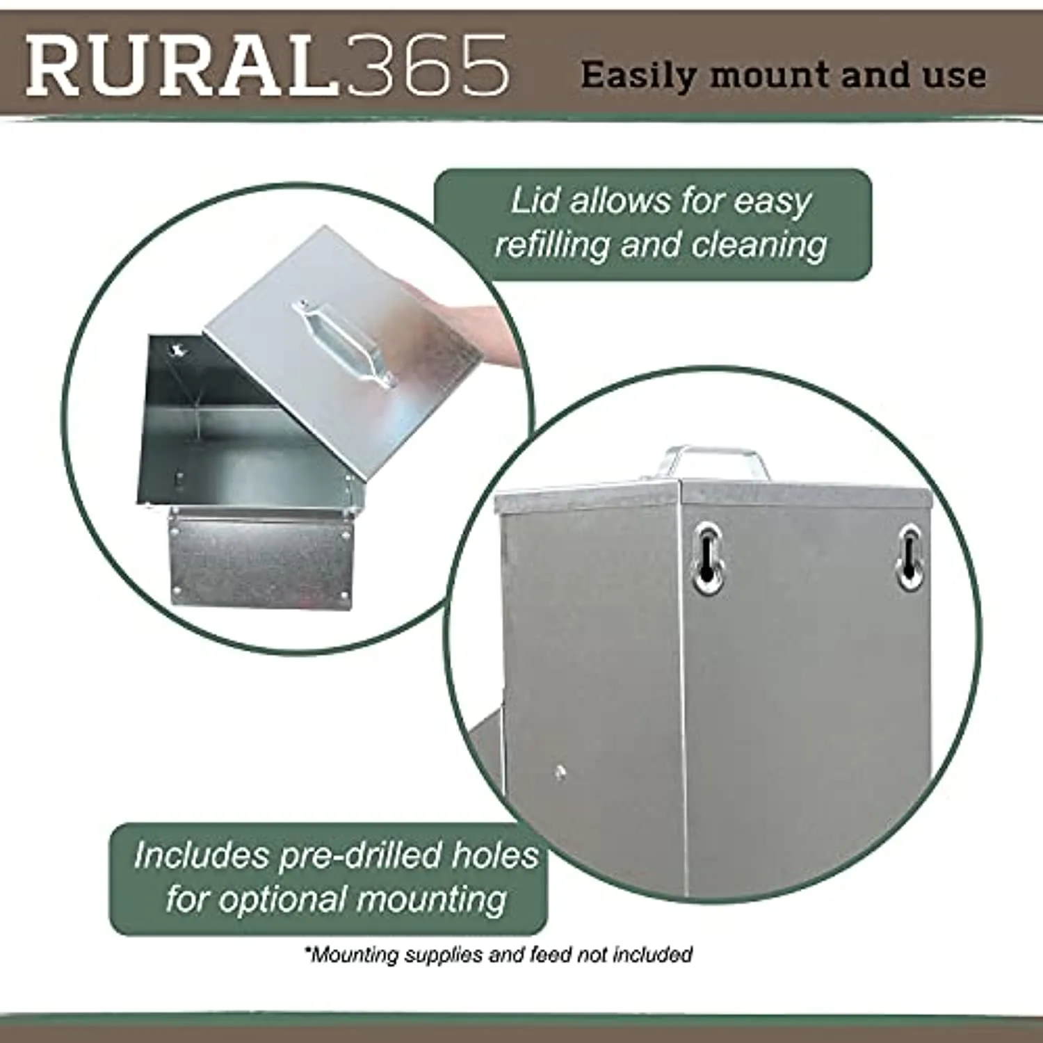 Grandpa's Feeders  Galvanized Chicken Feeder - Rat Proof Poultry Feeder with Lid Weatherproof Outdoor Coop Food Dispenser, 50lbs
