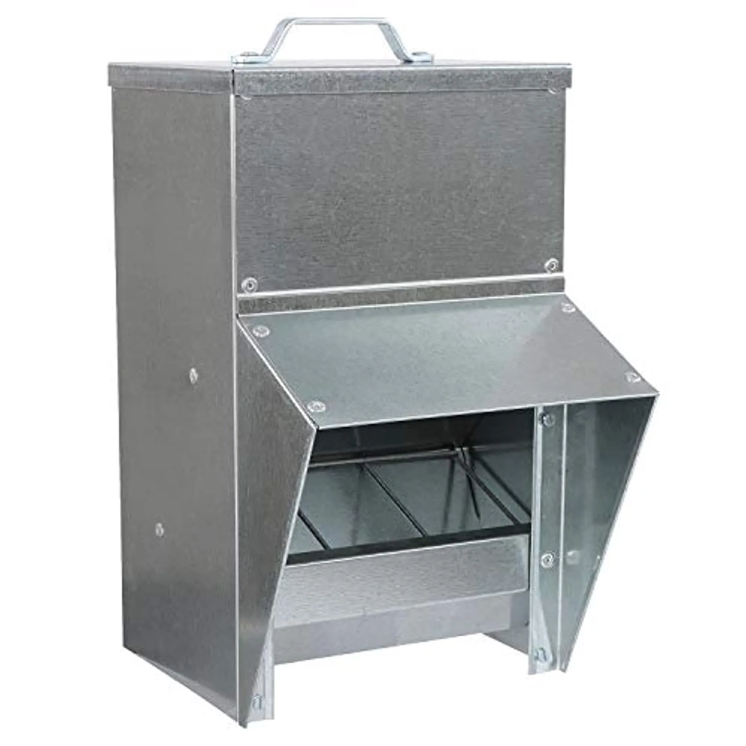 Grandpa's Feeders  Galvanized Chicken Feeder - Rat Proof Poultry Feeder with Lid Weatherproof Outdoor Coop Food Dispenser, 50lbs