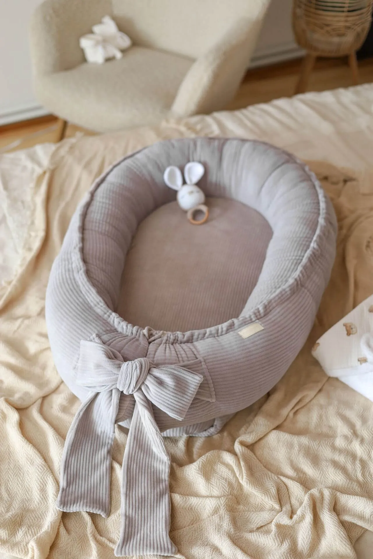Handmade Soft Corduroy Velour Baby Nest - Grey