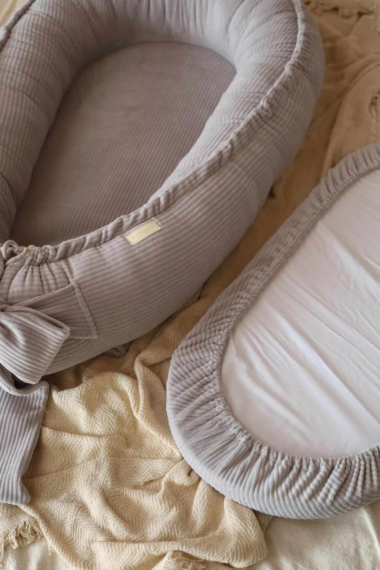 Handmade Soft Corduroy Velour Baby Nest - Grey