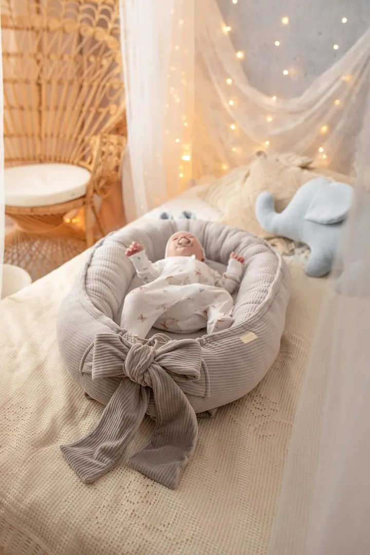 Handmade Soft Corduroy Velour Baby Nest - Grey