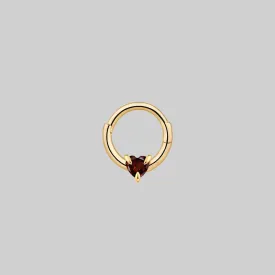 HEART & SOUL. Garnet Heart Septum Clicker Ring - Gold