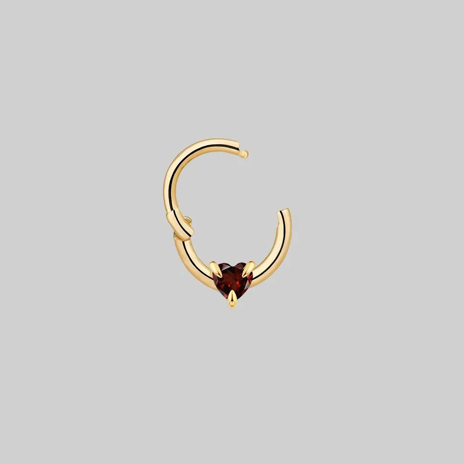 HEART & SOUL. Garnet Heart Septum Clicker Ring - Gold