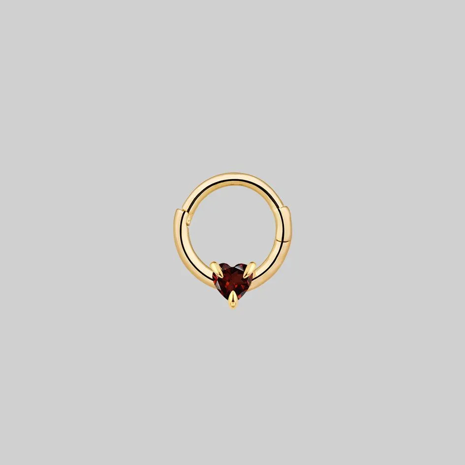HEART & SOUL. Garnet Heart Septum Clicker Ring - Gold