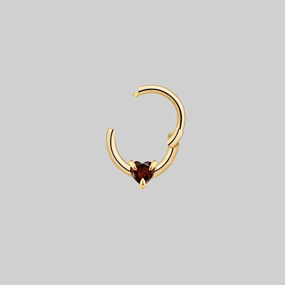 HEART & SOUL. Garnet Heart Septum Clicker Ring - Gold